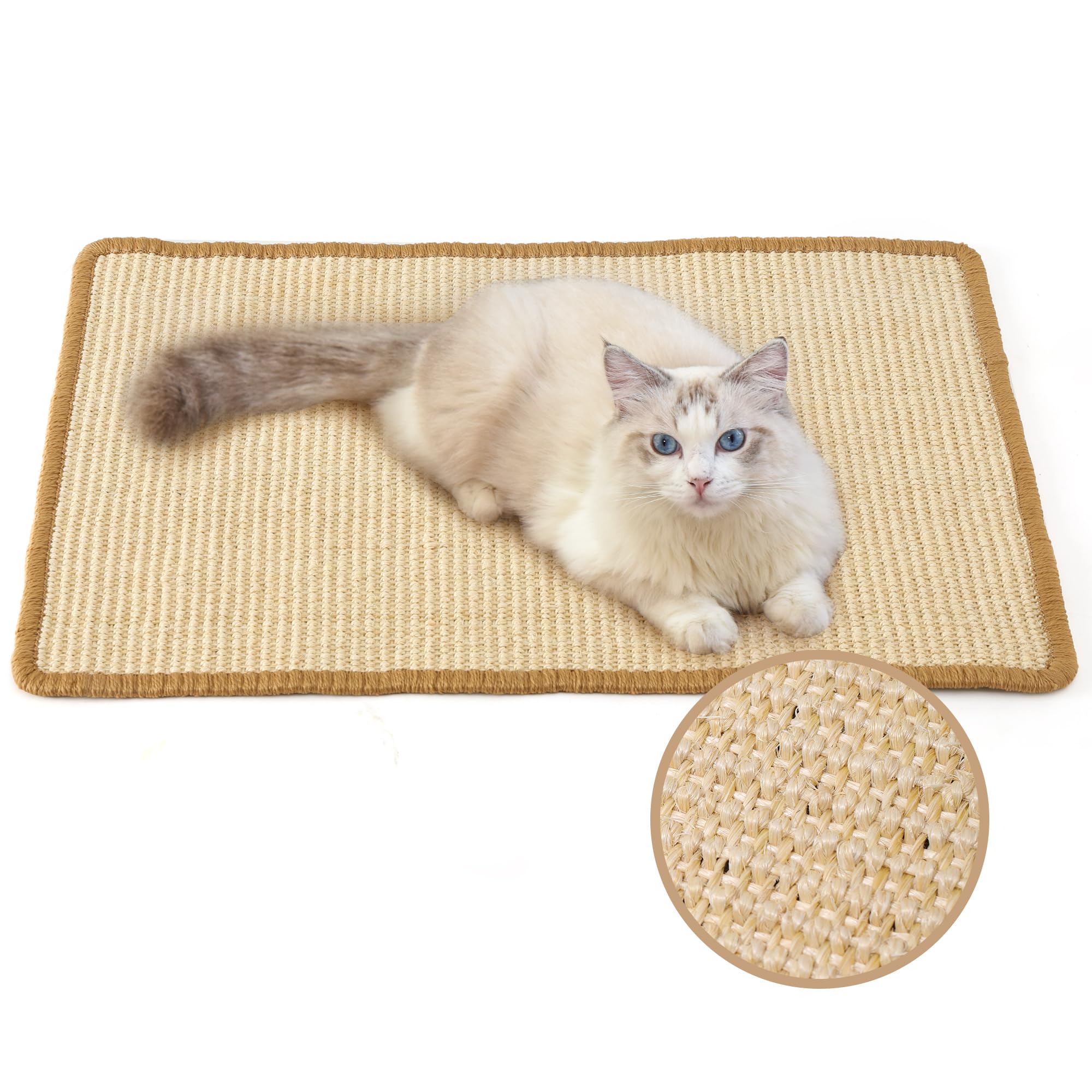 FUKUMARU Cat Scratcher Mat, 23.6 X 15.7 Inch Natural Sisal Cat Scratch Mats, Horizontal Cat Floor Scratching Pad Rug, Protect Co