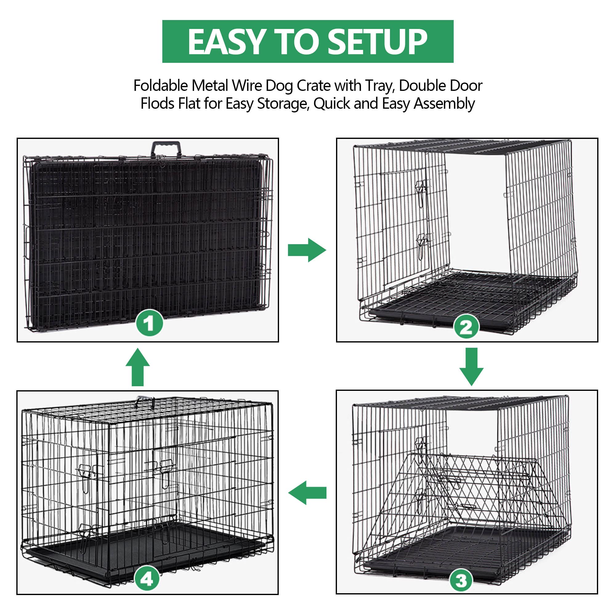 30 Inch Medium Dog Crate, Heavy Duty Dog Crates For Medium Dogs, Metal Wire Folding Dog Cage With Removable Trays, Locks, Double