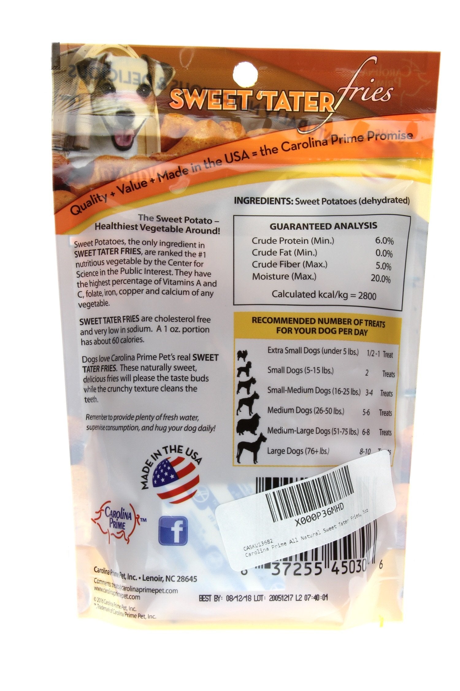 Carolina Prime Pet 45031 Sweet Tater Fries Treat For Dogs ( 1 Pouch), One Size,Brown
