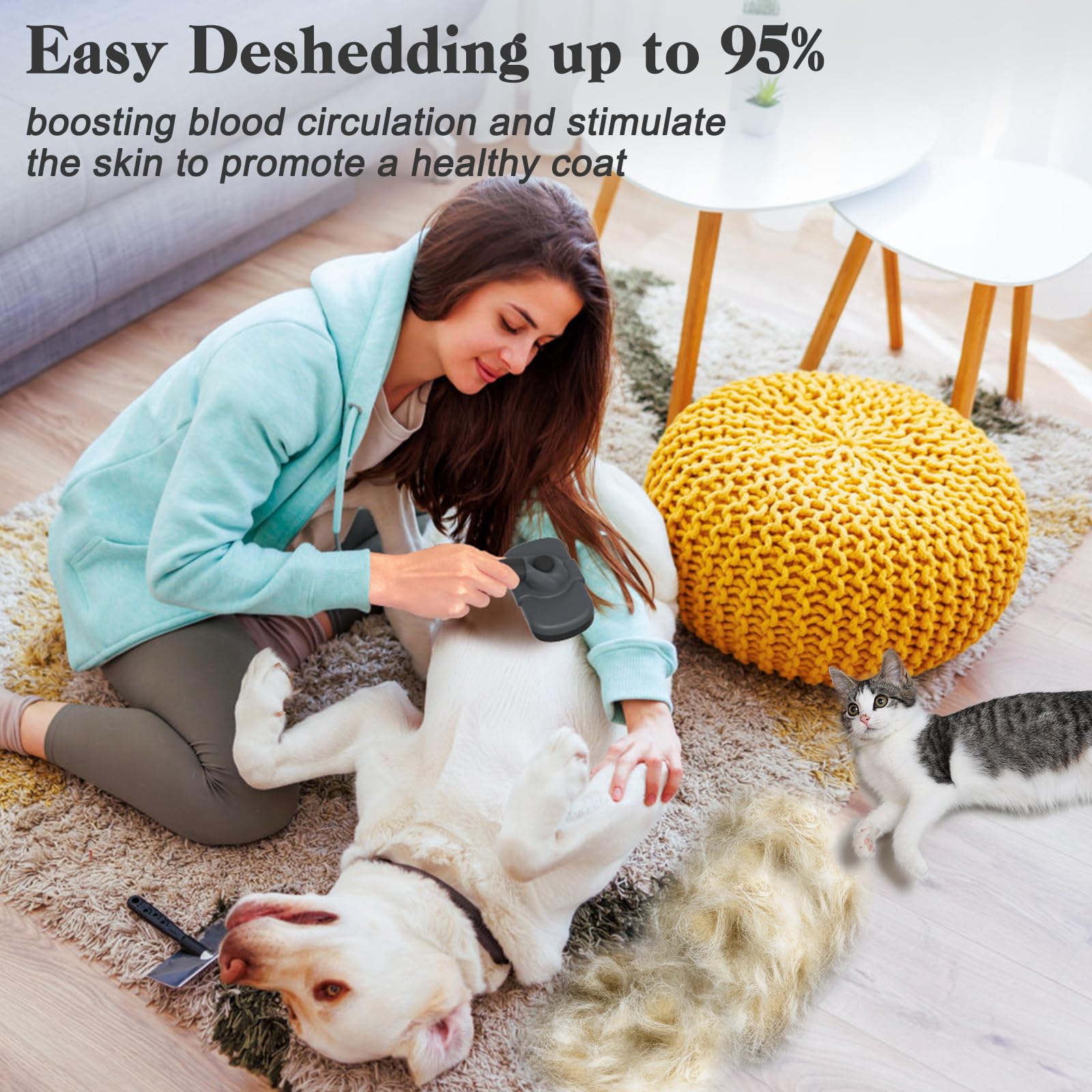 Dipoo Self-Cleaning Deshedding Brush for Dogs & Cats - Skin-Friendly Grooming Tool, Grey