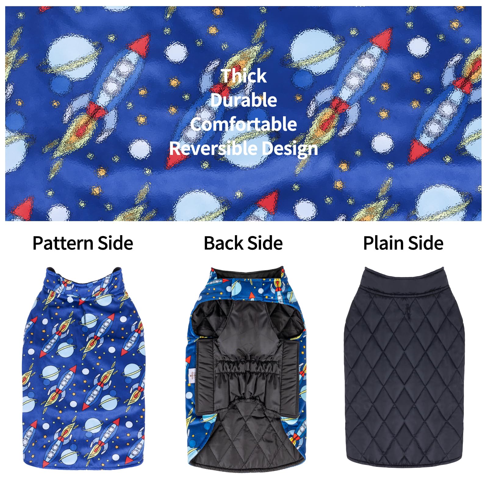Cutebone Winter Dog Jacket - Reversible, Windproof, Soft & Thick Cold Weather Coats For Small To Large Dogs With Leash Hole