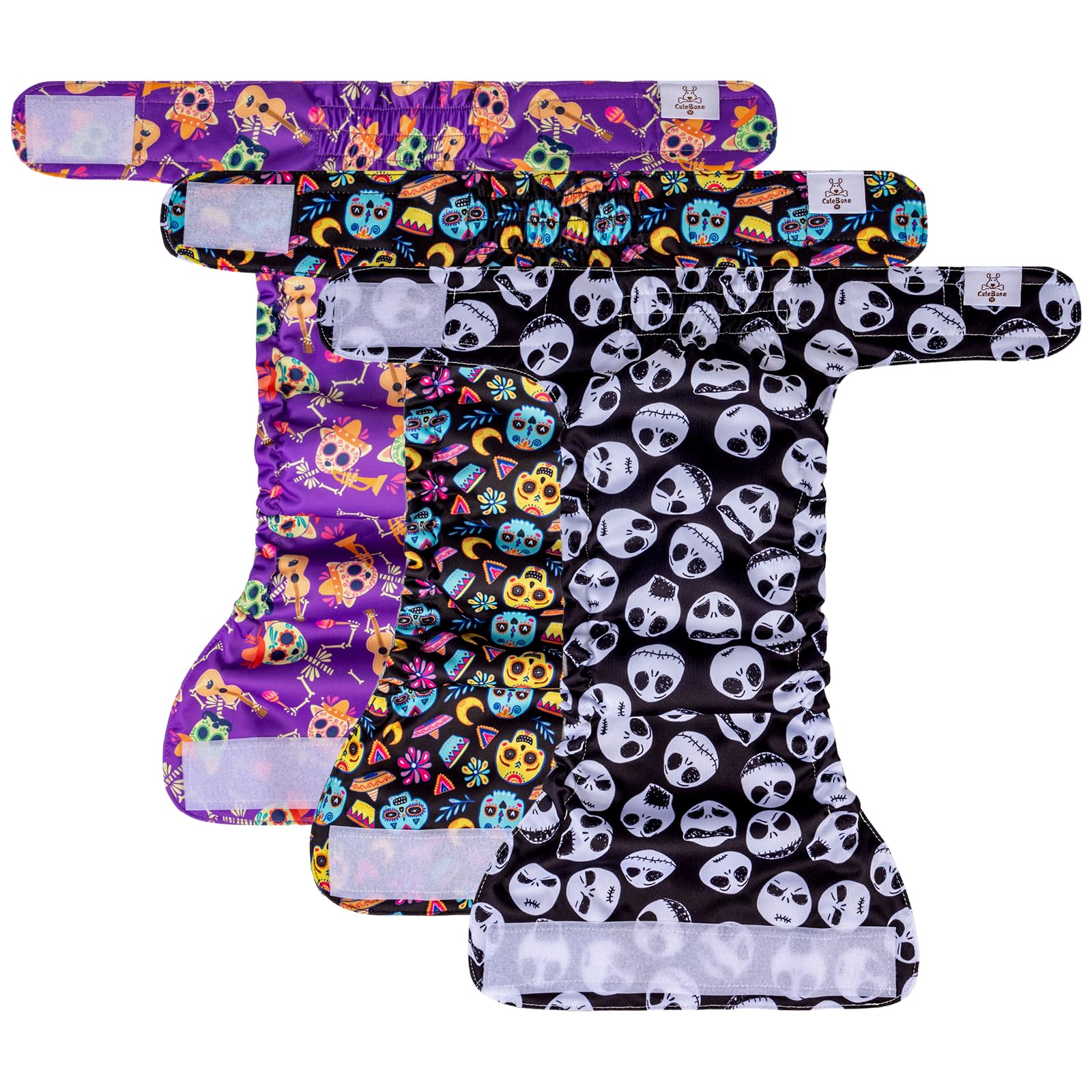 Cutebone Washable Halloween Dog Diapers Female No Tail Hole 3 Pack Reusable Doggie Period Training Pants For Docked-Tail Frenchie French Bulldog Boston Terrier Without Tail Wwd09M