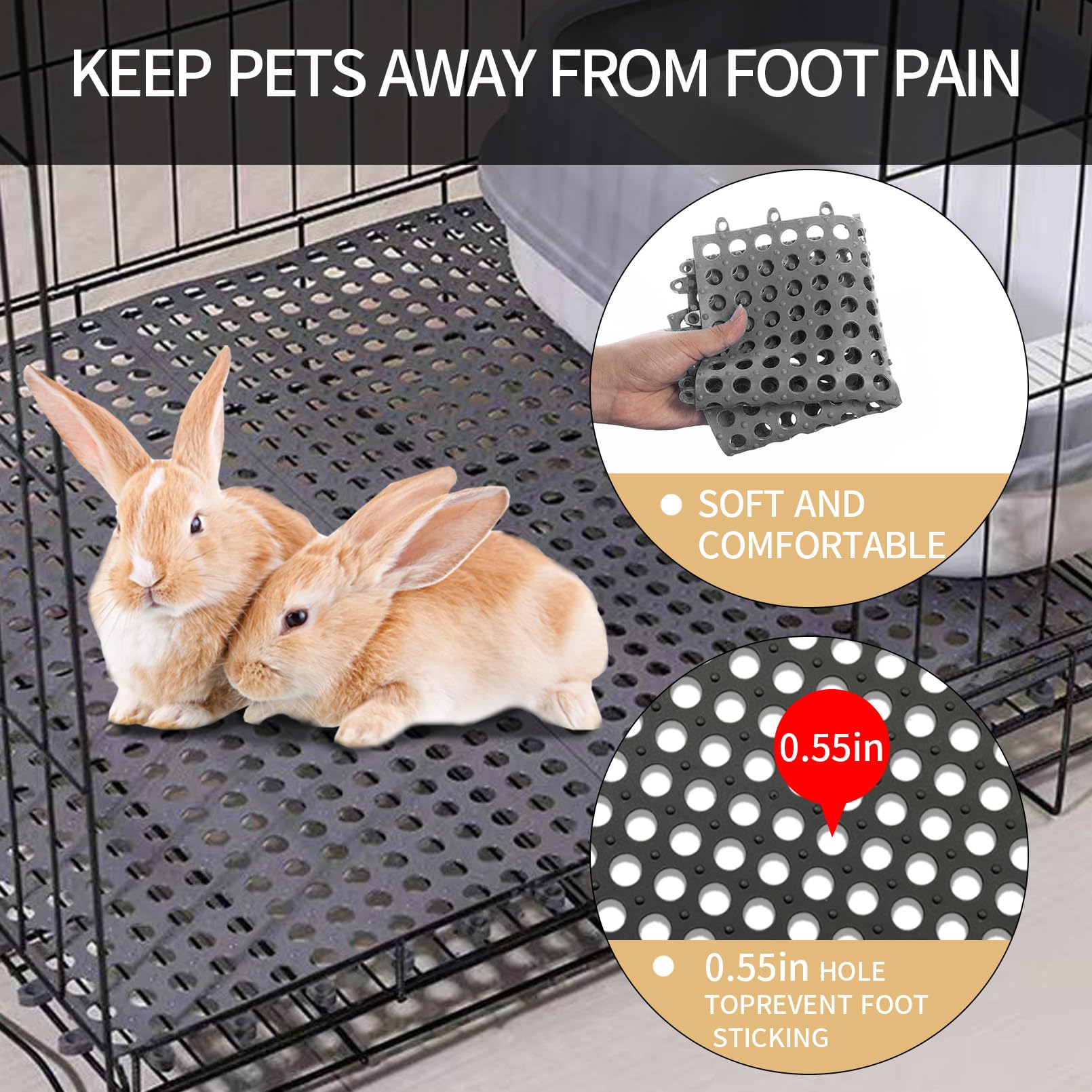 Niwaes Rabbit Cage Mat Floor 24 Pcs Plastic Bunny Resting Mats For Wire Cage Bottom 12X12 Washable Small Animal Feet Pad With Ho
