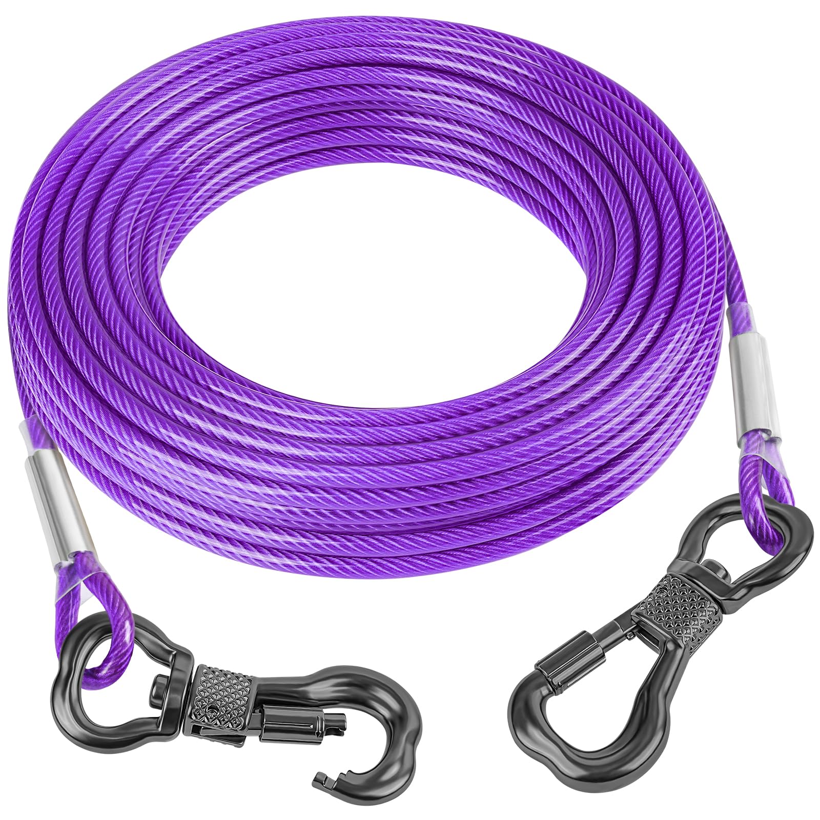 Tresbro 15Ft Reflective Dog Tie Out Cable For Dogs Up To 250 Pounds, Steel Wire Dog Leash Cable With Stainless Rotatable Buckle, Lightweight And Enduring, Dog Chains Outside For Outdoor, Yard, Purple