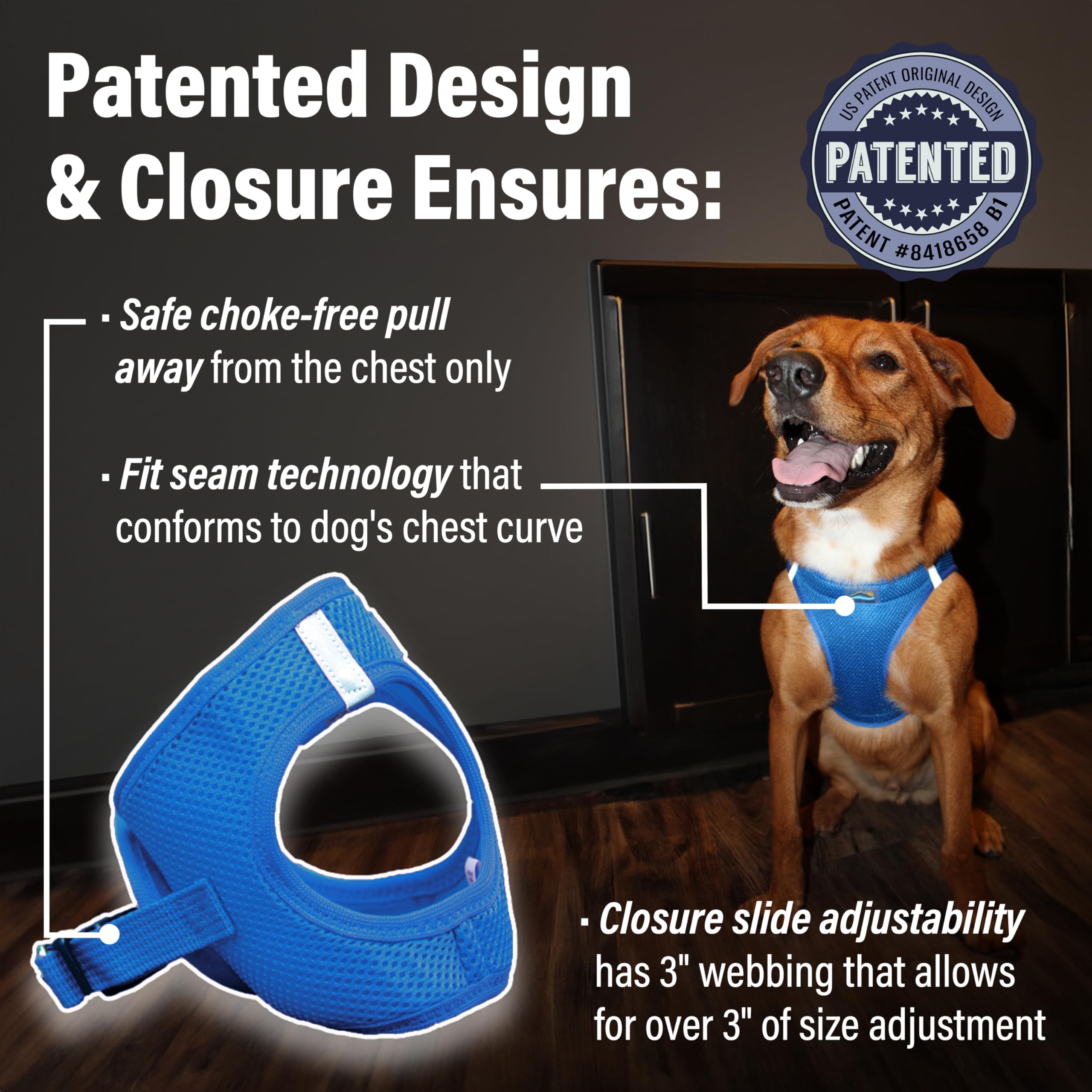 Doggie Design American River Solid Ultra Choke-Free Dog Harness - Cobalt Blue (Xx-Large)