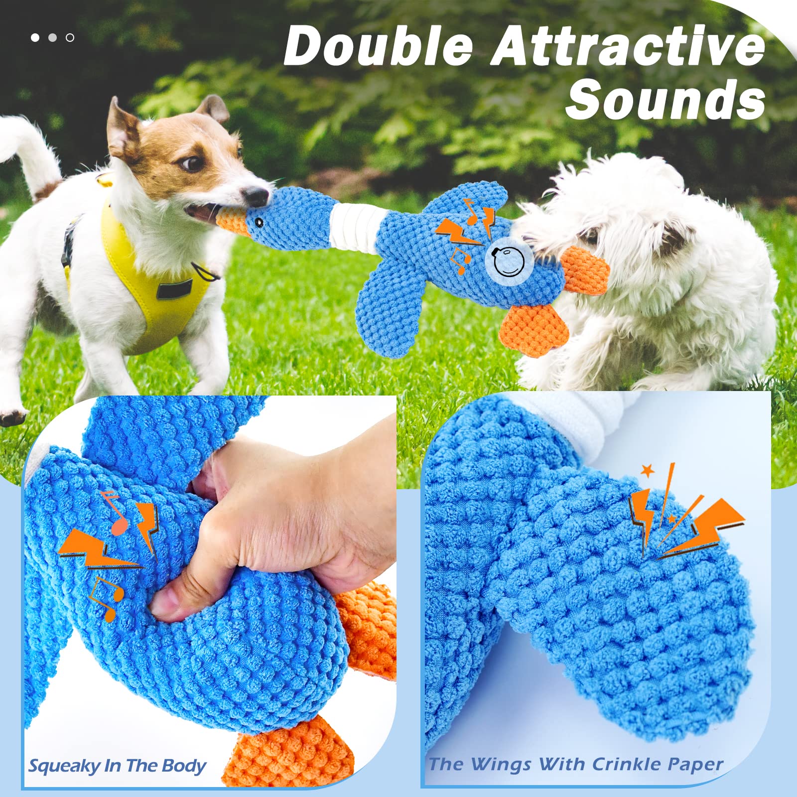 Vitscan Indestructible Dog Toy for Aggressive Chewers - Crinkle Squeaky Plush Duck for Small to Large Breeds