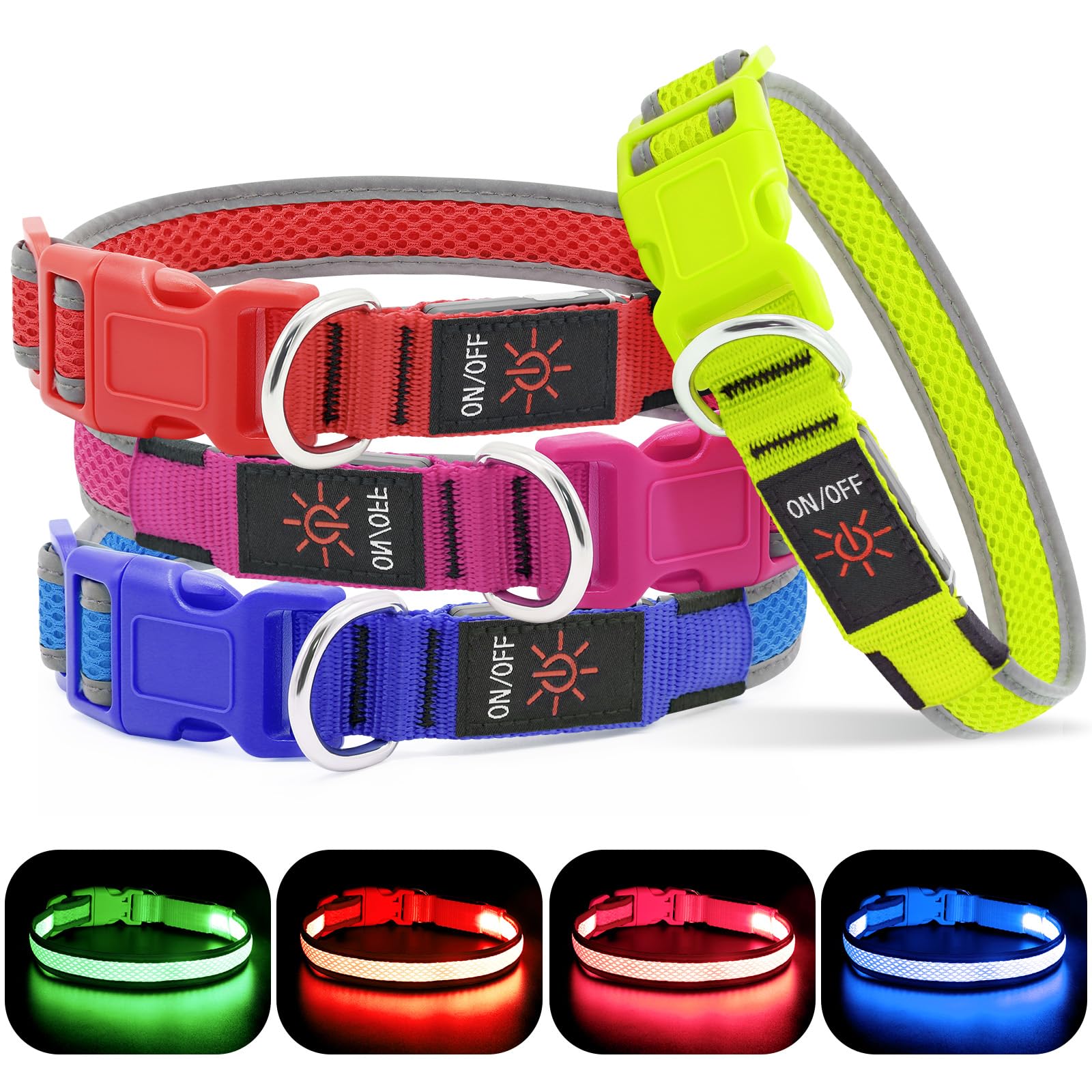 Yfbrite Light Up Dog Collar, Rechargeable Led Dog Collar, Flashing Dog Collar, Adjustable Reflective Dog Collar Safety Glowing At Night (Green, Small)