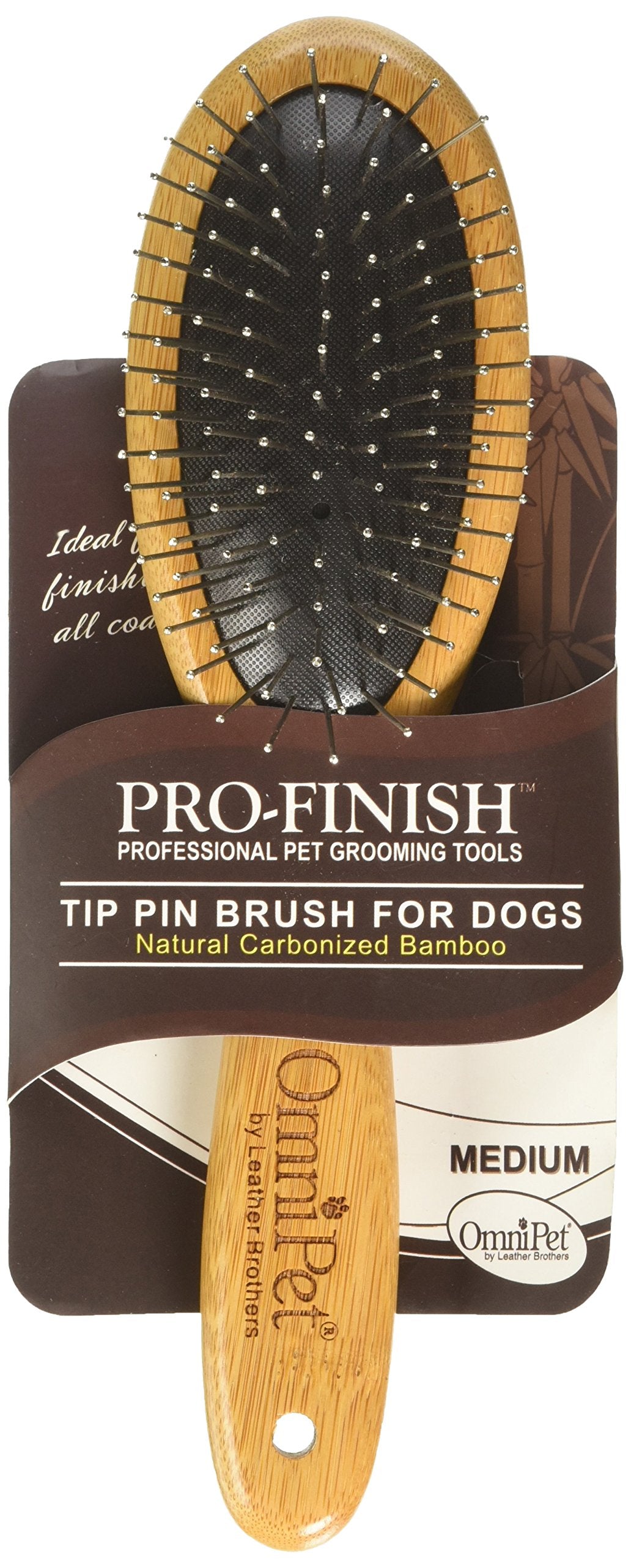 Omnipet Pro-Finish Pin Grooming Brush With Carbonized Bamboo Handle, Medium, 8.5'