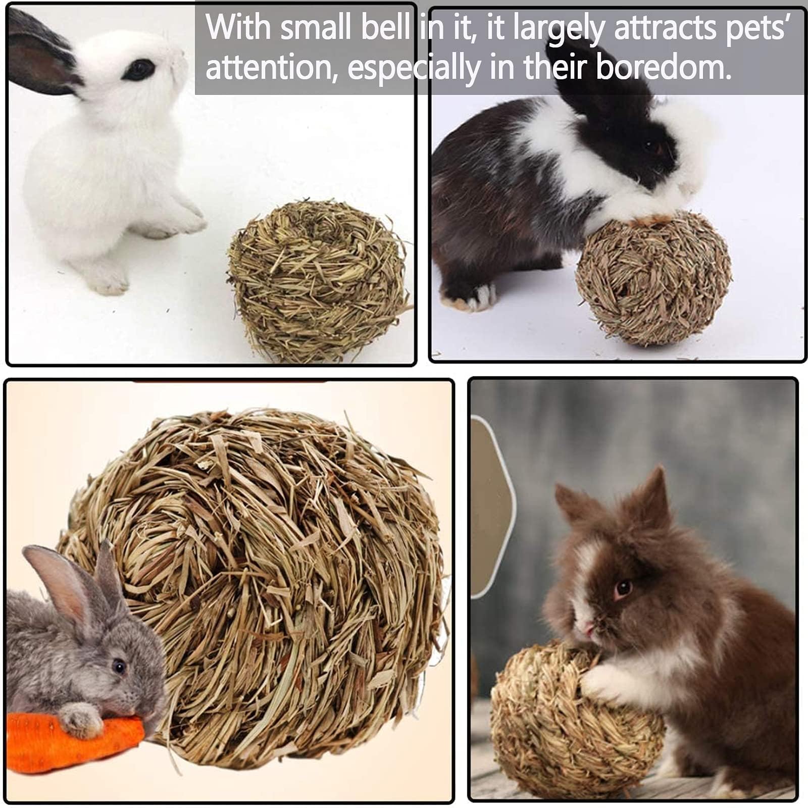 Kathson Rabbit Grass House Bunny Woven Hay Bed Guinea Pig Hideout Hand Woven Natural Grass House For Hamster Bunny Guinea Pig And Small Animals With Hay Chew Balls Toys