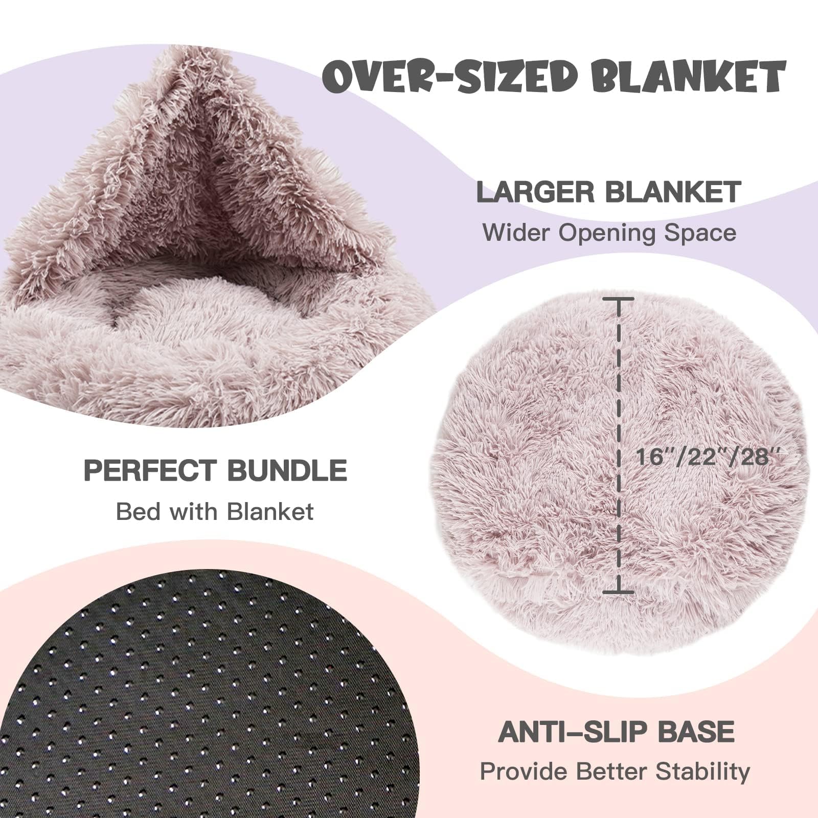 Himax Dog Beds For Medium Dogs, Donut Dogs Beds With Blanket Attached, Calming Dog Bed Washable (20''/26''/35'') Beige