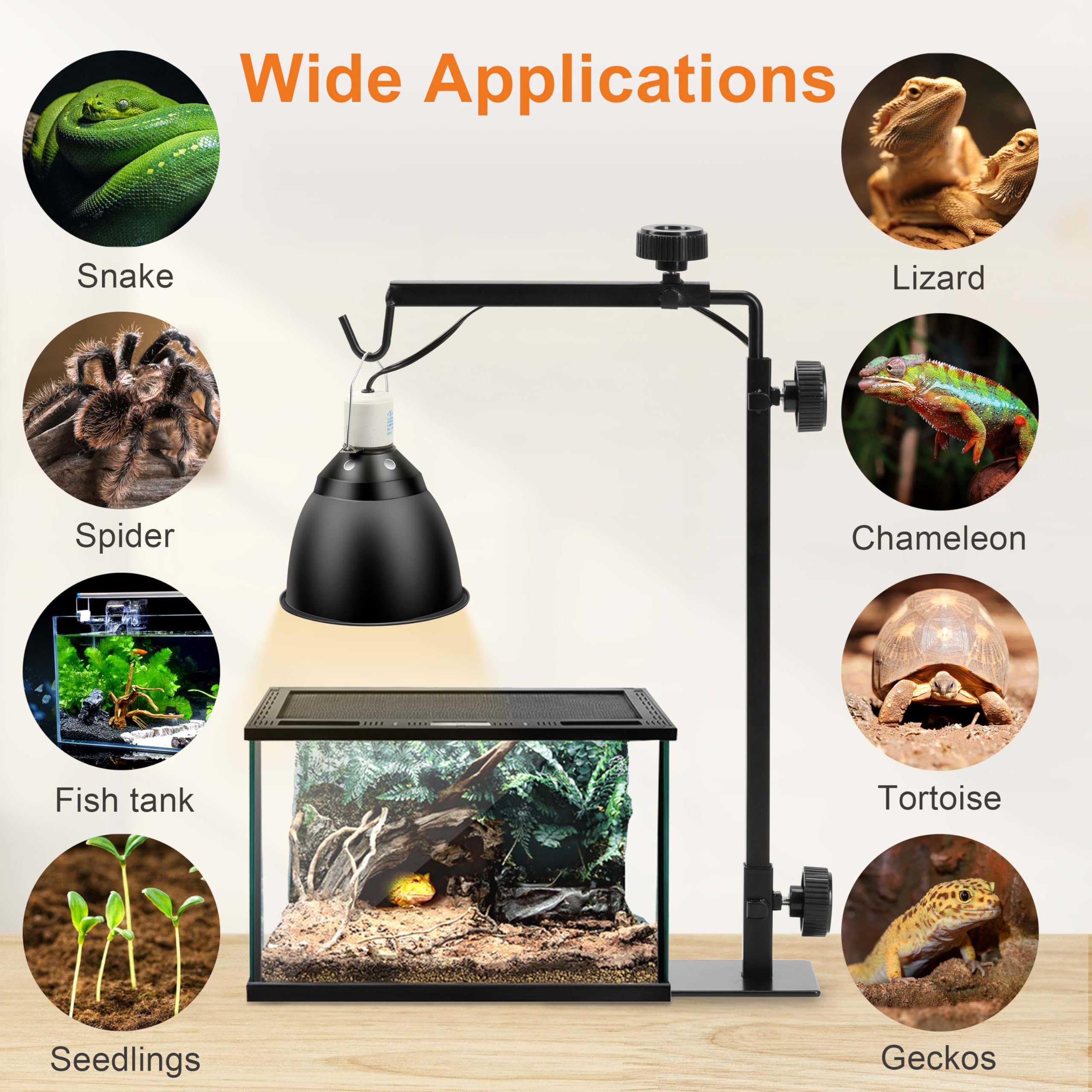 Simple Deluxe Reptile Lamp Stand, Adjustable 16''-32'' Floor Light Holder Stand Metal Bracket For Reptile Glass Terrarium Heatin