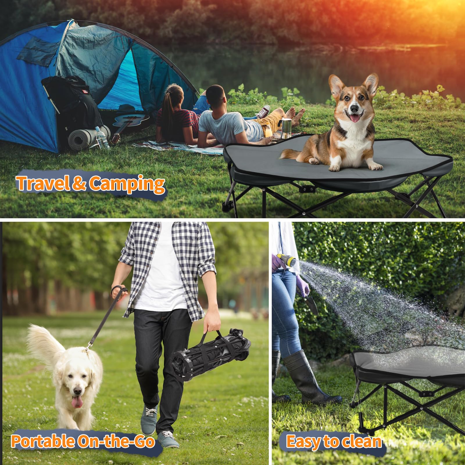 Pozico Hexagonal Elevated Dog Bed, 32'' Foldable Pet Cot With Carry Handle, Removable Plush Cushion, Breathable Raised Frame For
