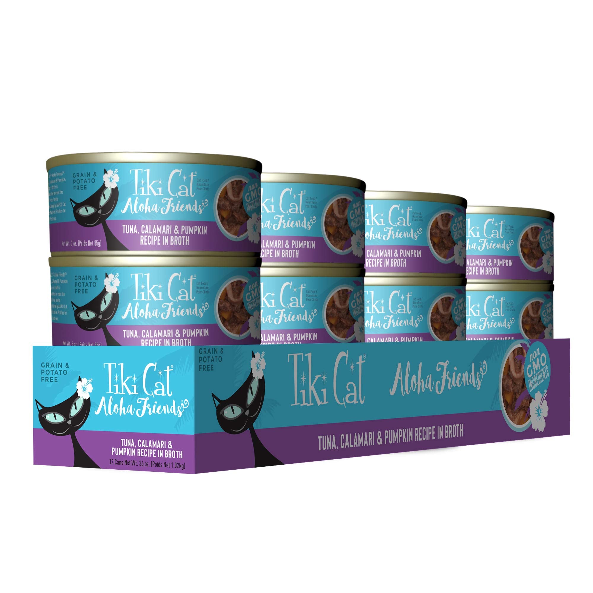 Tiki Cat Aloha Friends, Tuna, Calamari & Pumpkin, Grain-Free & High Moisture, Wet Cat Food for All Life Stages 3 oz. Can (12 Cou