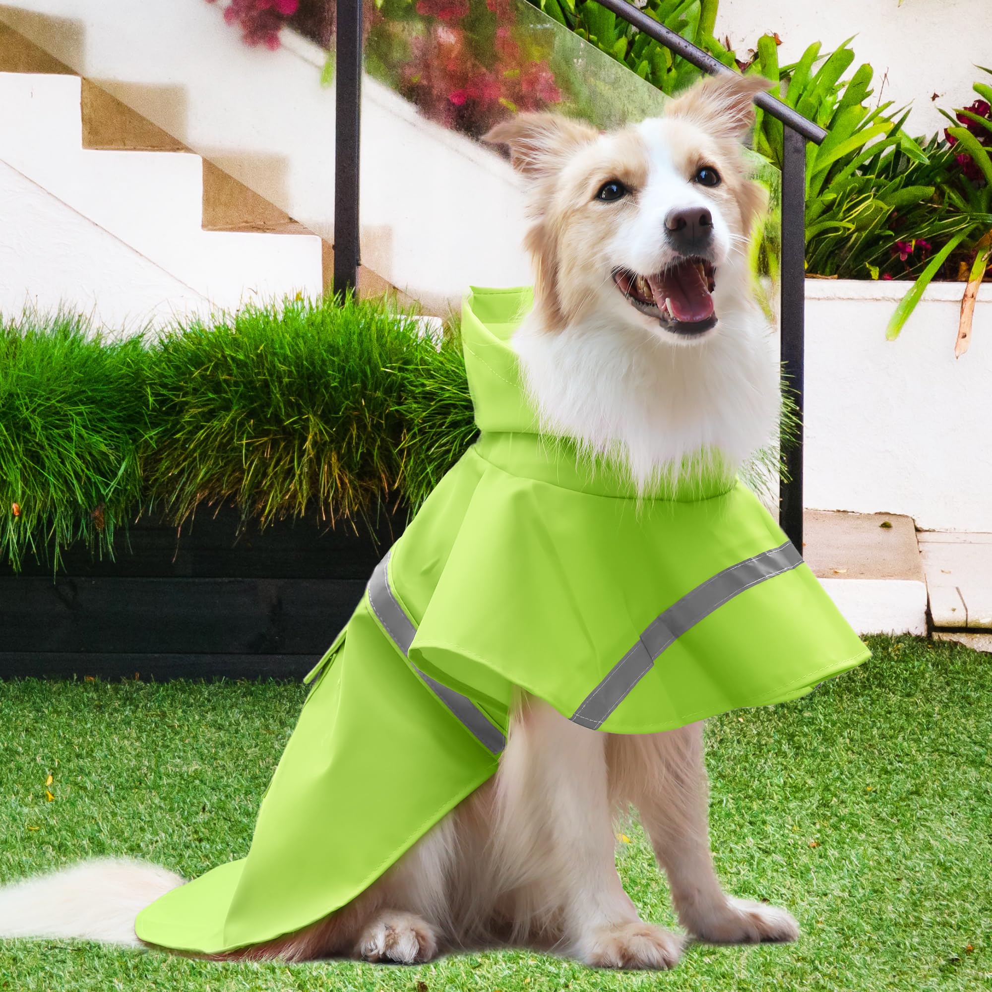 NACOCO Large Dog Raincoat Adjustable - Pet Water Proof Clothes Lightweight Rain Jacket Poncho Hoodies with Strip Reflective (XXX