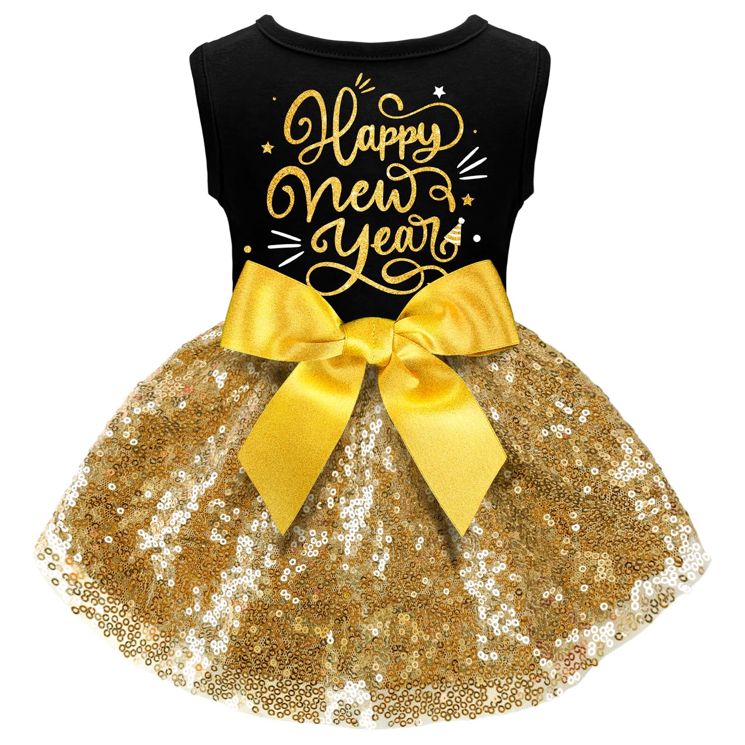 Happy New Year Outfit - Dog Dresses & Costumes For Small & Large Dogs - Funny Puppy Dress With Bow - Holiday & Christmas Costume
