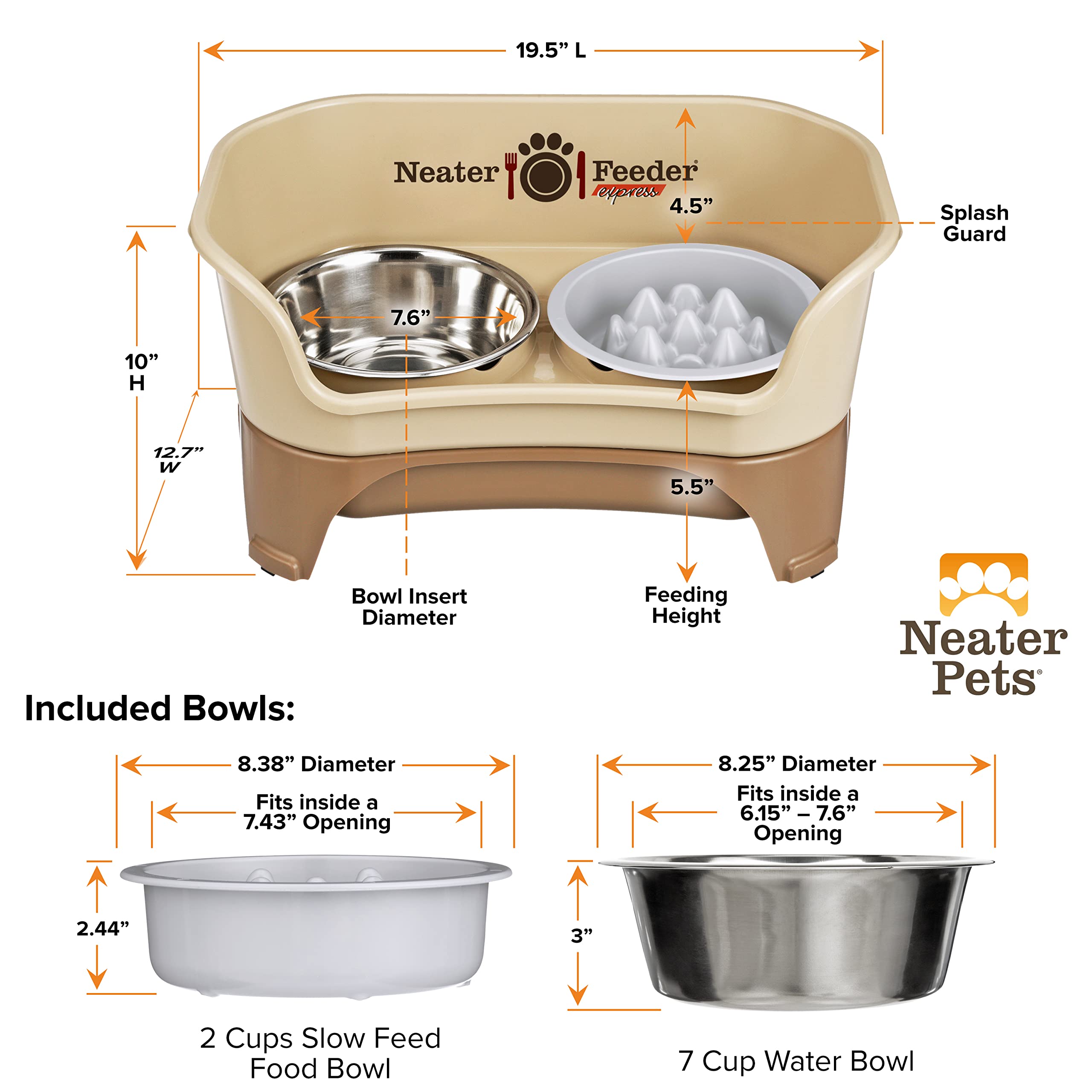 Neater Feeder Express Mess Proof Dog Bowls Elevated for Medium and Large Breed - Made in USA - No Spill Raised Slow Feeder Eleva