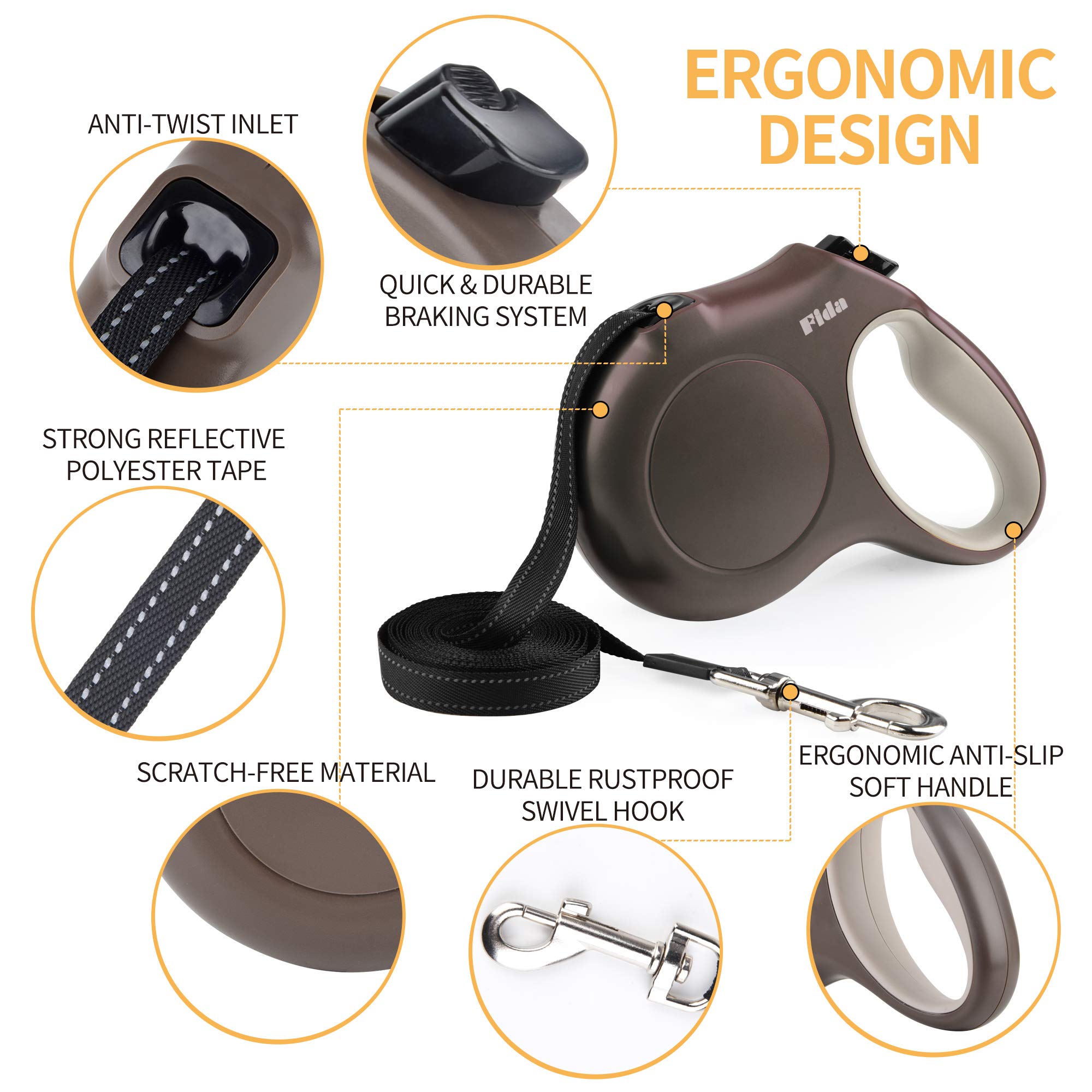 Fida Retractable Dog Leash X-Small Breed, 10 Ft Durable Pet Walking Leash For Extra Small Dogs/Cats/Small Animals Up To 18Lbs, 360?Tangle Free, Coffee/Brown