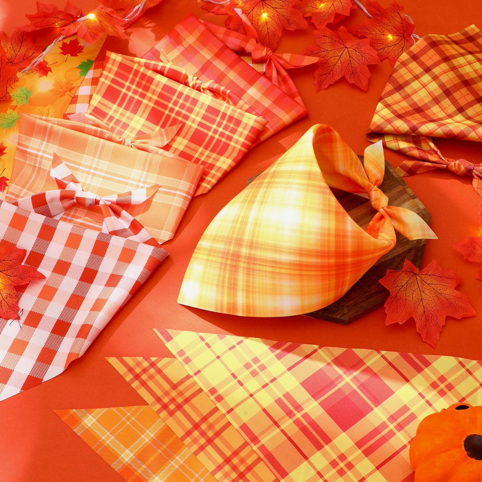 Abbylike 200 Pcs Fall Plaid Dog Bandanas Bulk Autumn Bandanas for Dogs Pets Triangle Kerchief Bibs Scarf for Fall Thanksgiving C