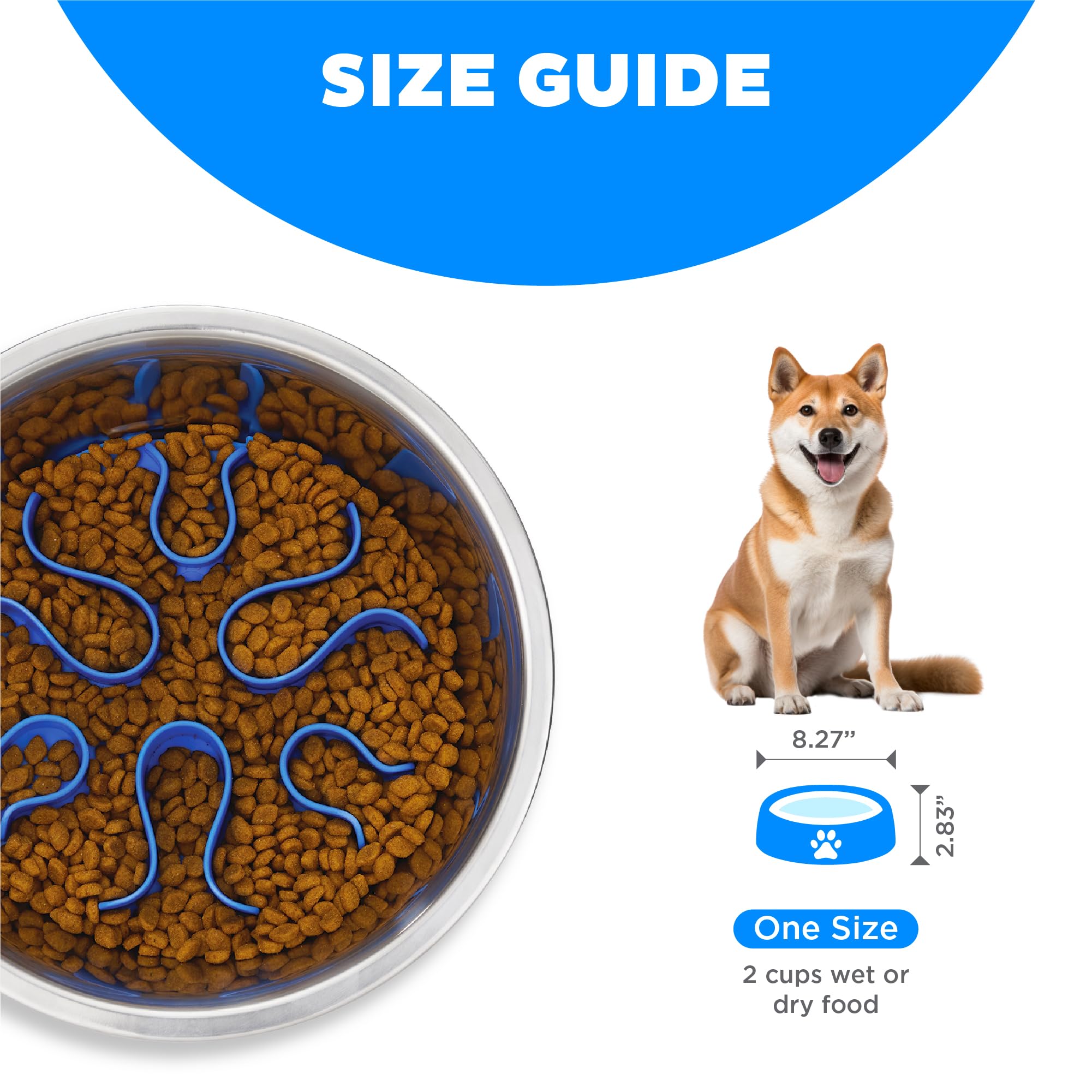Outward Hound Stainless Steel Slow Feeder Bowl, Plastic Puzzle Maze for Fast Eaters, Small to Medium Dogs, Helps Prevent Bloat &