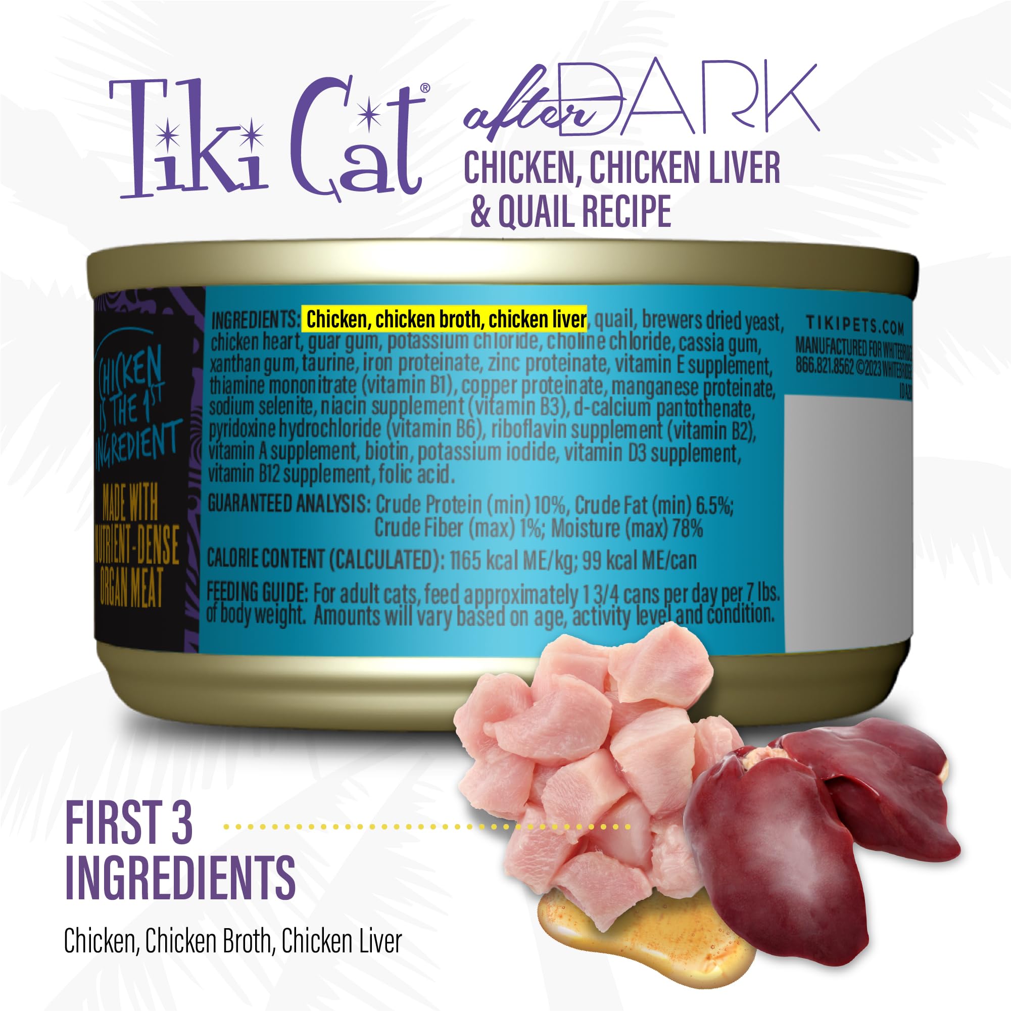 Tiki Cat After Dark Soft Pate, Chicken & Quail Egg, High-Protein and 100% Non-GMO Ingredients, Wet Cat Food for Adult Cats, 3 oz