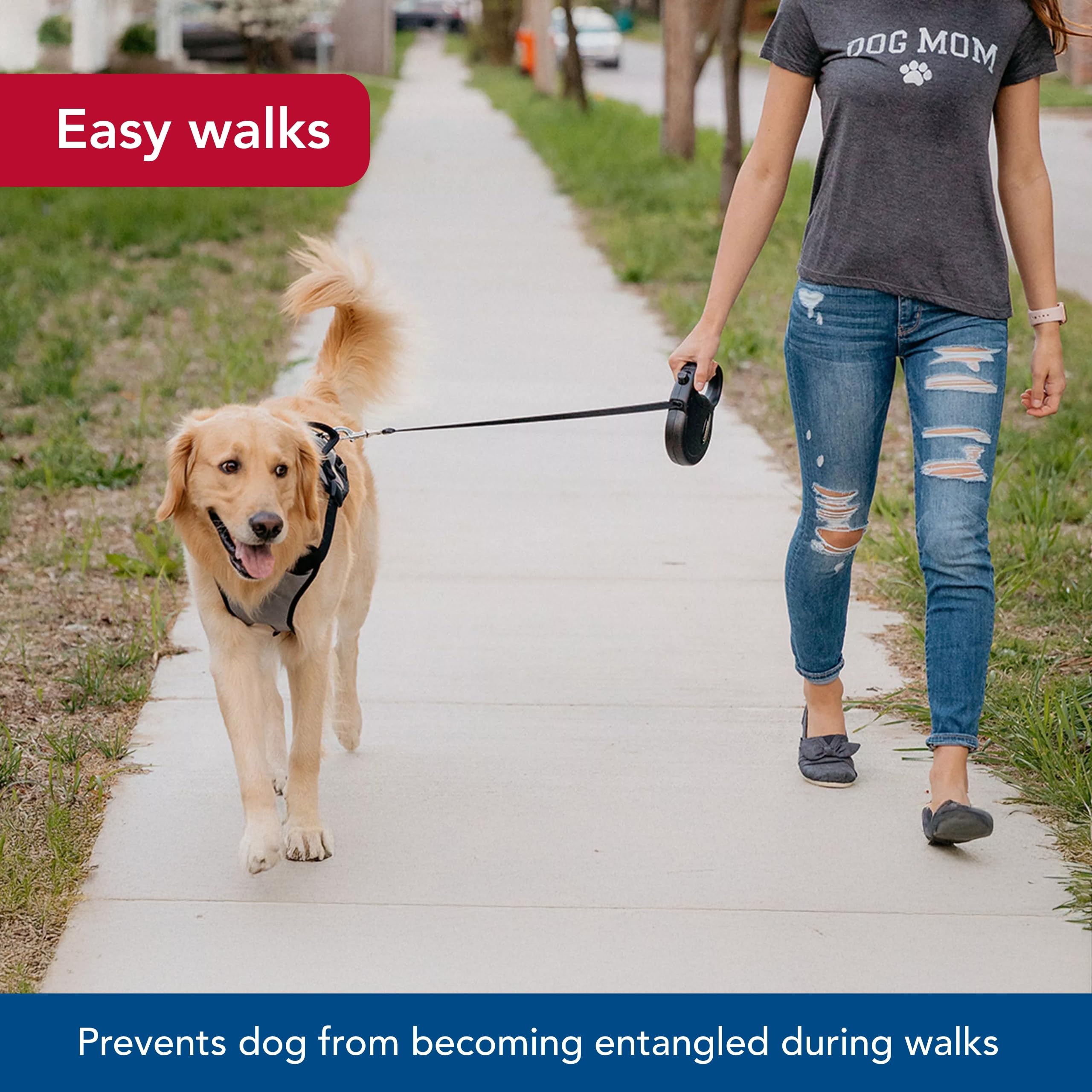 Coastal Pet Power Walker Dog Retractable Leash - Reflective Dog Leash - Stop-And-Release Control Button - Comfort Grip Handle - Blue - Large