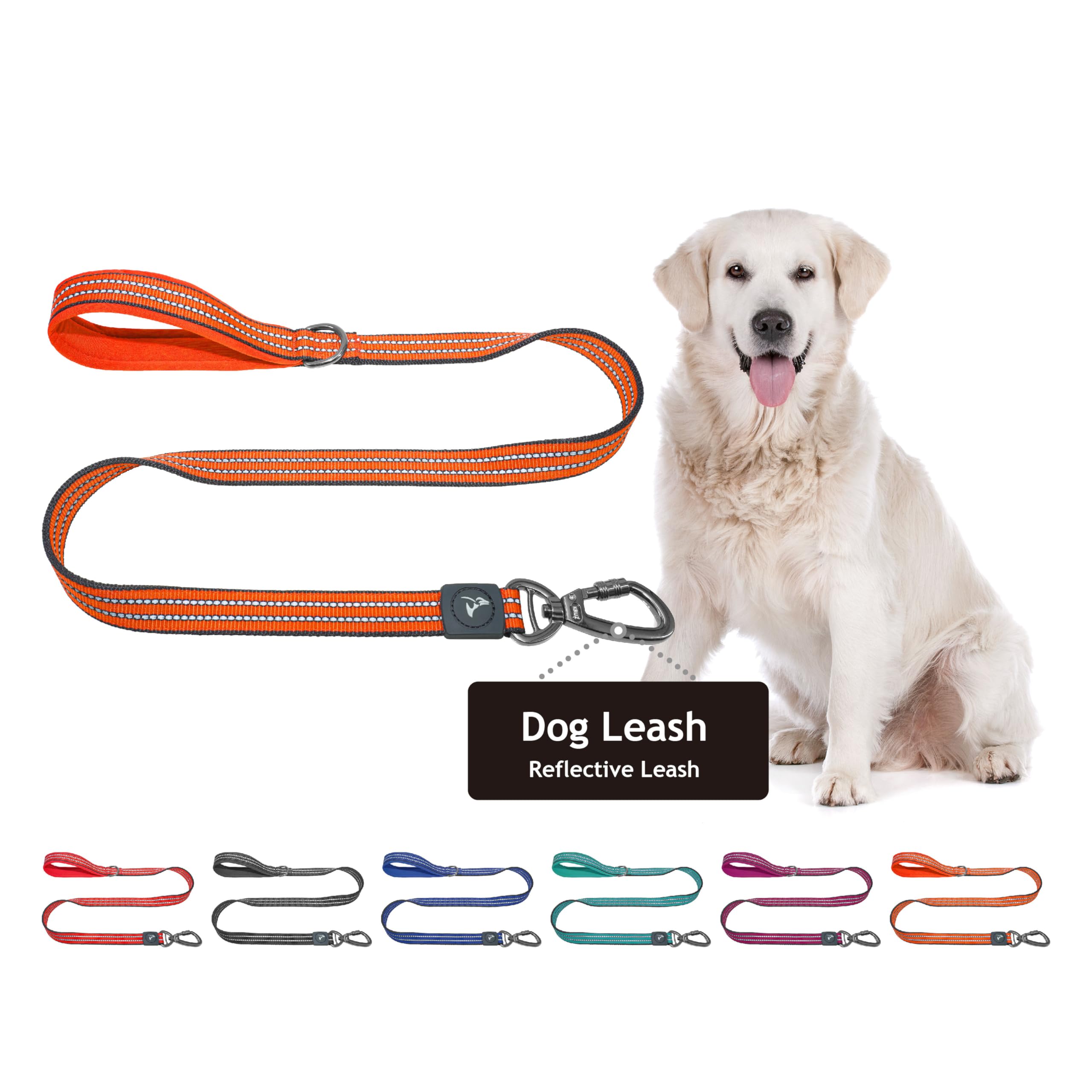 Kruz Pet Kzv5048-08M 4'' Long Reflective Heavy Duty Click Lock Hook Leash Strong, Secure Nylon Safety Lead With Locking Carabine