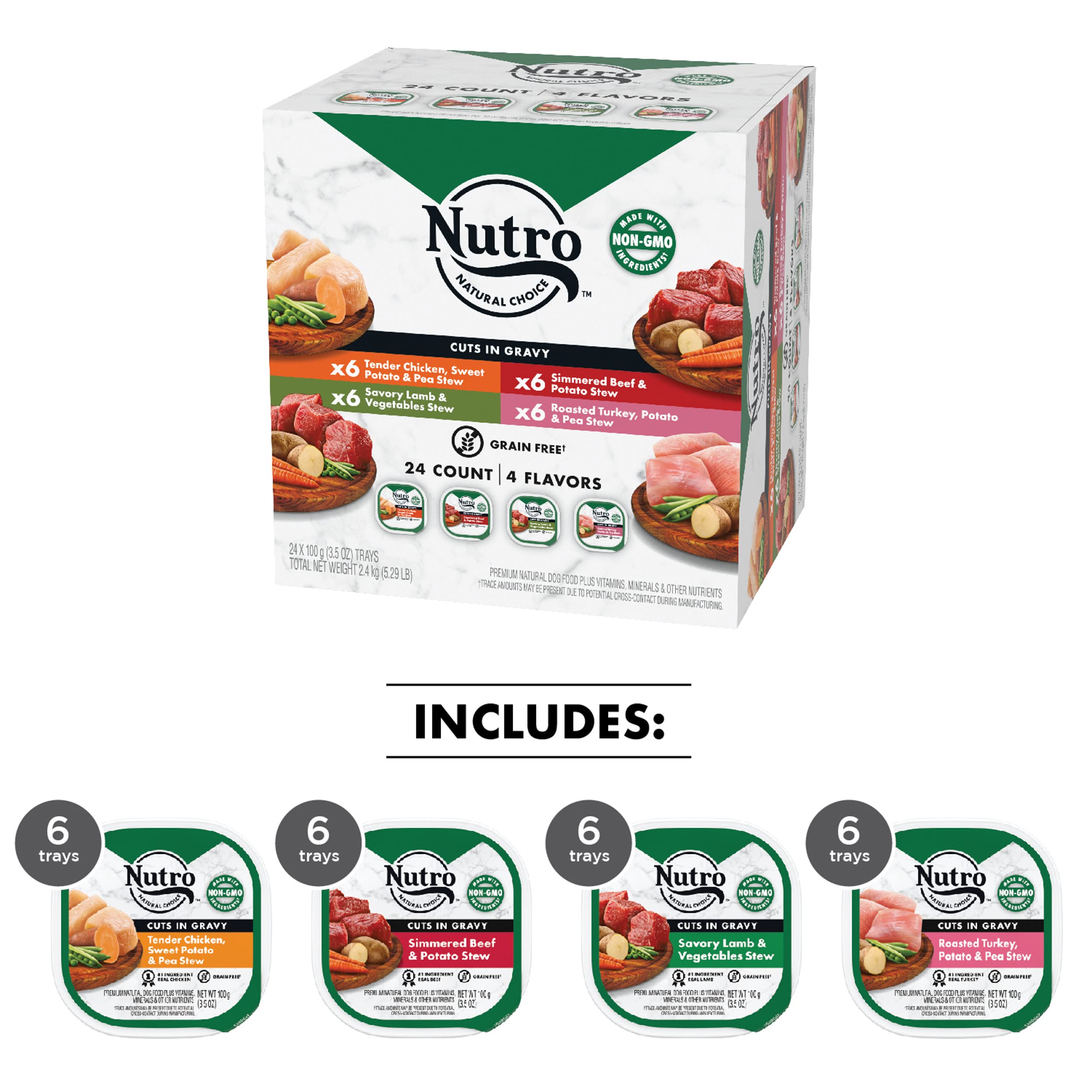 Nutro Natural Choice Cuts In Gravy Wet Dog Food 4 Flavors Variety Pack, 3.5 oz. Trays (24 Count, Pack of 1)