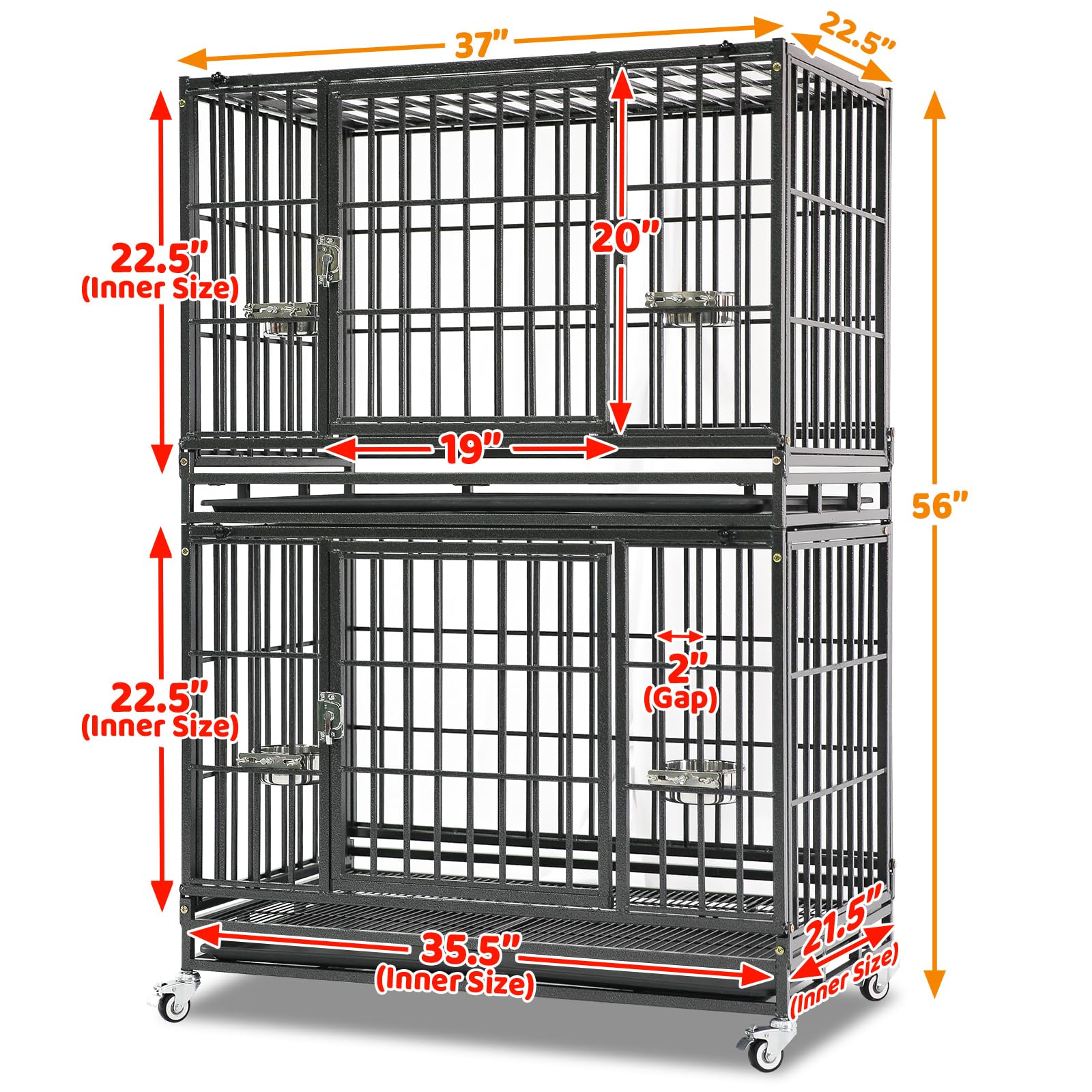 Homey Pet 37 Inch Heavy Duty Dog Crate Indestructible, Collapsible Dog Cage With Lockable Wheels, Removable Tray, High Anxiety D