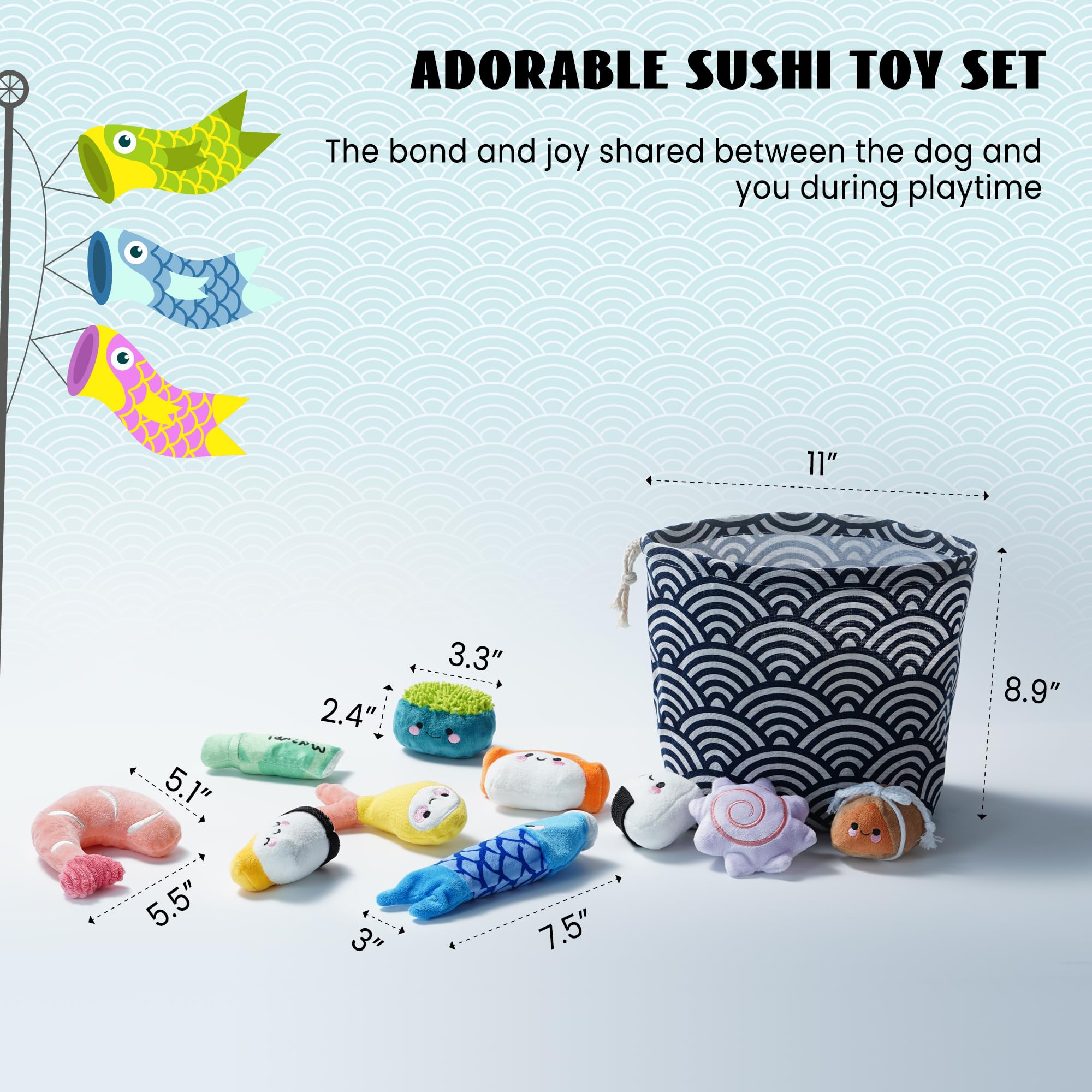 Nocciola Plush Dog Toy Set - 10 PCS Colorful Sushi Stuffed Toys for Small Dogs - Squeaky Fun, Perfect for Christmas Stocking Stuffers