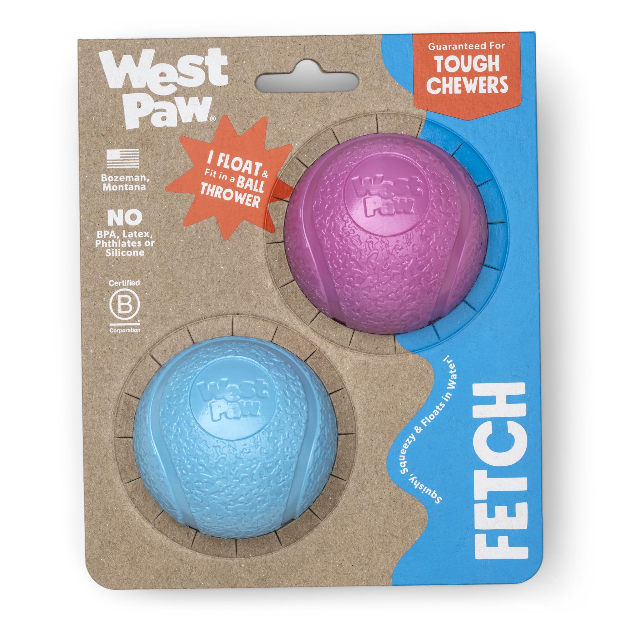 West Paw Boundr Ball Dog Fetch Toy - Bouncing Toys For Dogs, Fetch, Catch, Chewing, Play - Floatable, Recyclable Balls - Small H