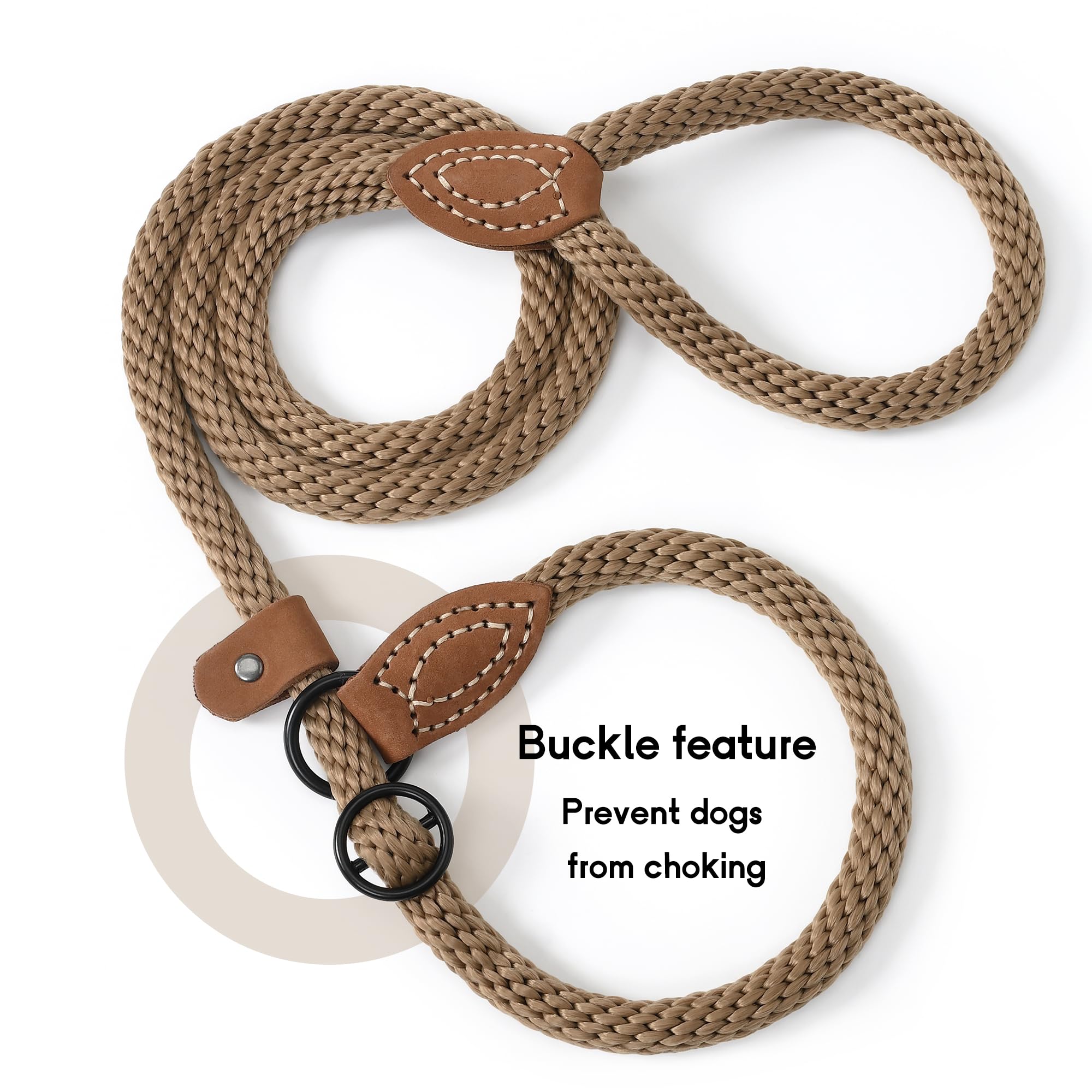 Mile High Life Slip Leads For Dogs | Heavy Duty Dog Training Leash | 4 Feet No Pull Slip Leashes W Leather Tip | Brown Rope Lead For Dogs Outside