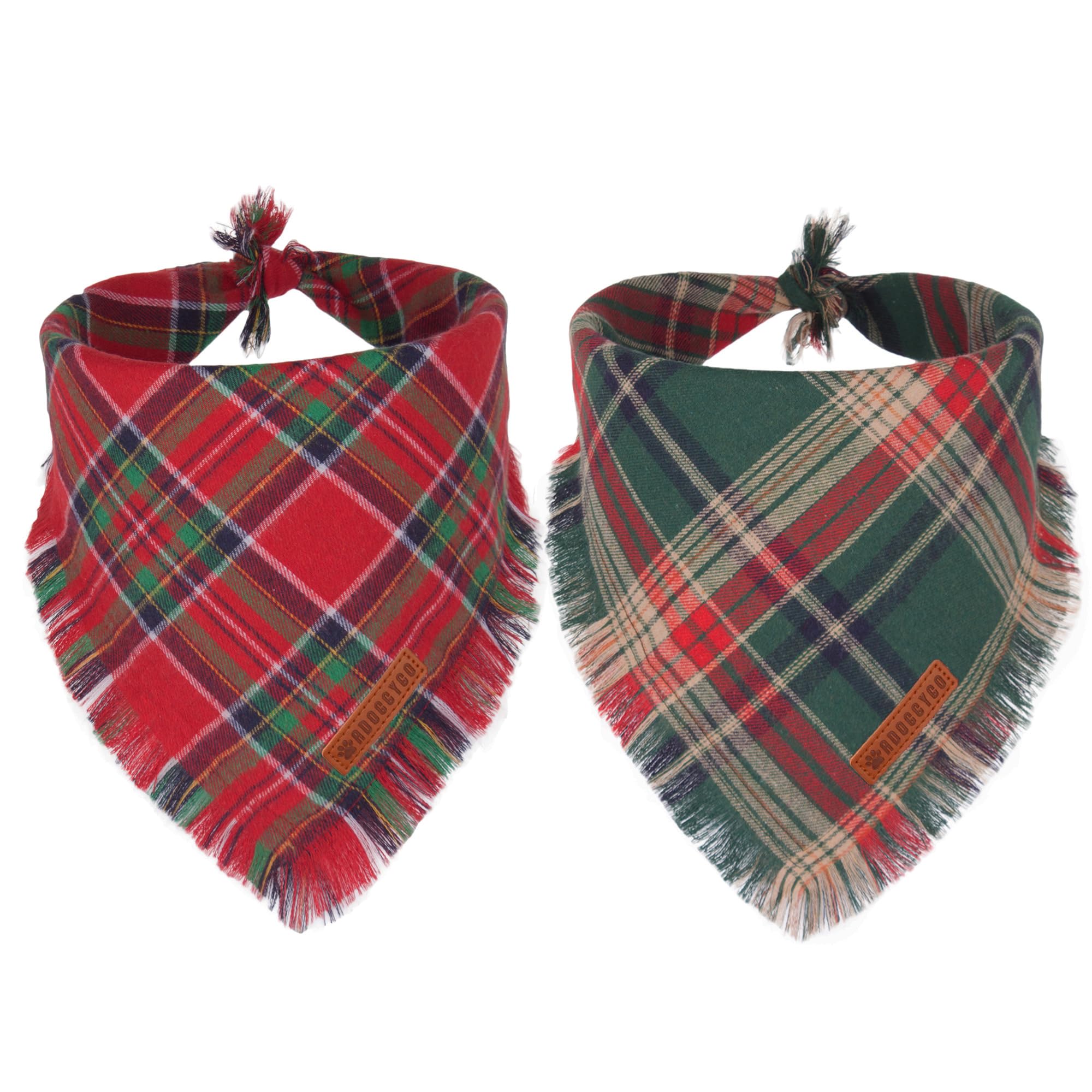 Adoggygo Christmas Dog Bandanas With Tassels Edges, Stylish Plaid Dog Christmas Scarf Bib, Multiple Sizes Offered, Plaid Bandanas For Medium Large Dogs (Christmas-1, Large)