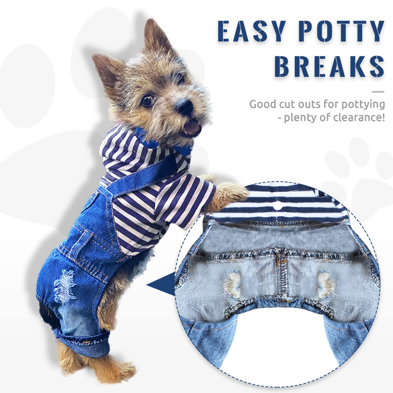 Doggyzstyle Small Dog Hoodie Clothes Cute Stripe Shirts Denim Jumpsuit One-Piece Outfit For Small Medium Dogs Cats Boy Girl Chih
