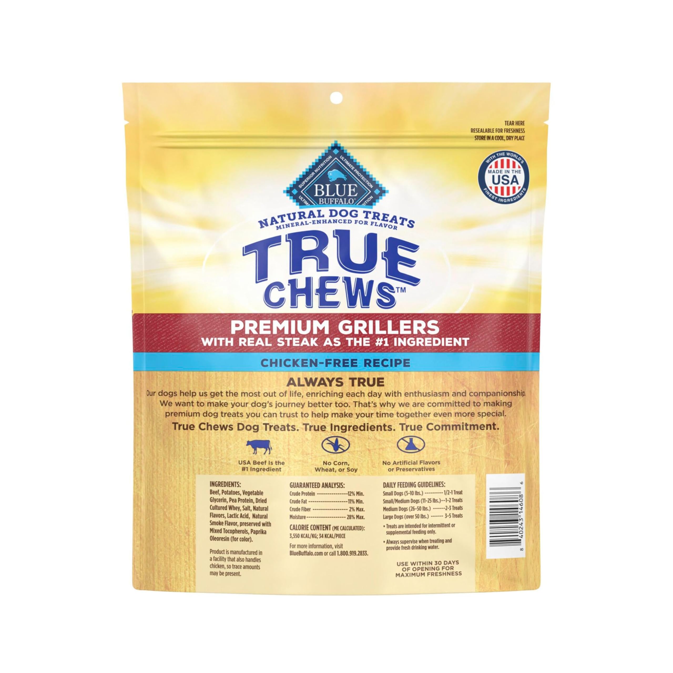 Blue Buffalo True Chews Premium Grillers Dog Treats, Made in the USA with Natural Ingredients, Steak, 30-oz. Bag