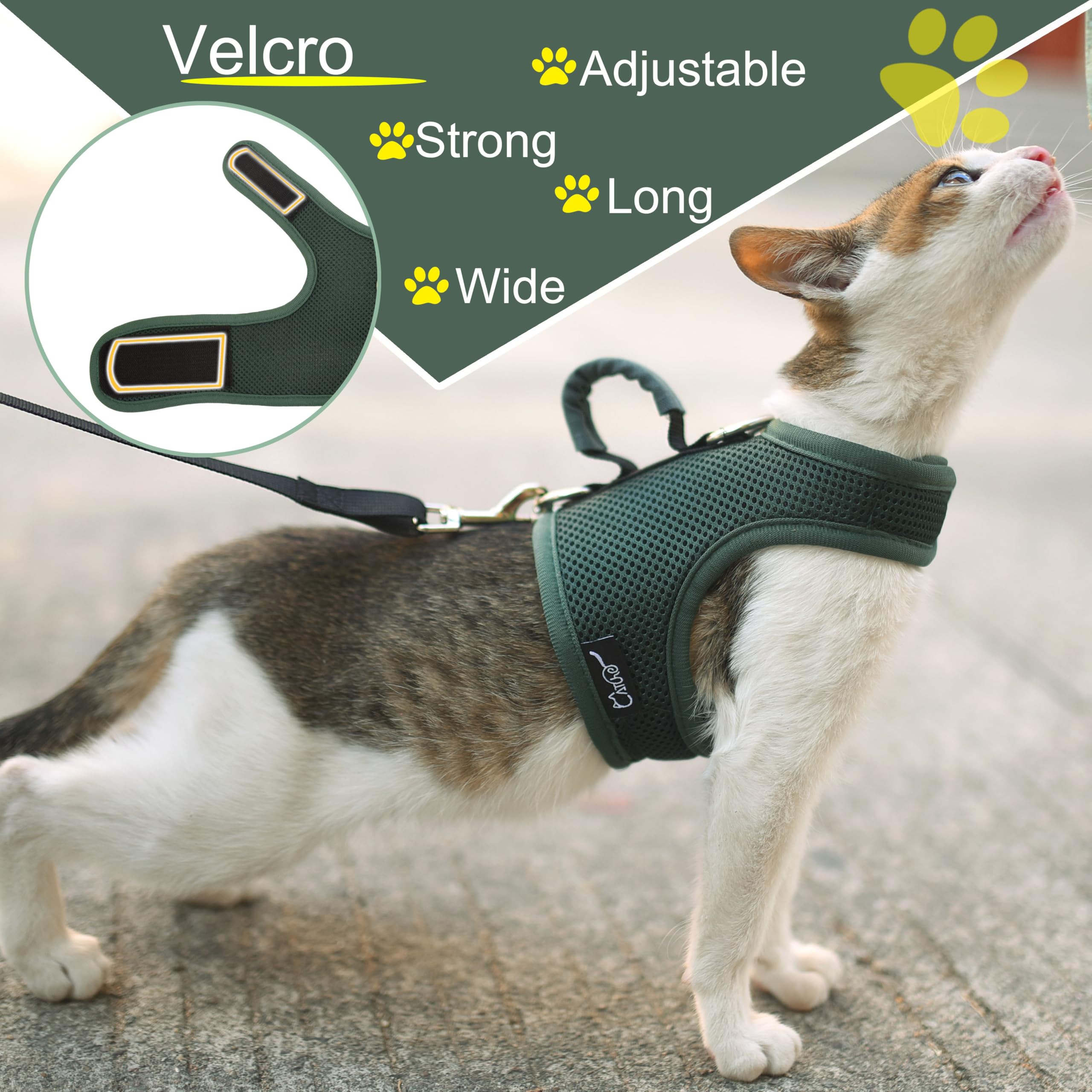 Cat Harness And Leash For Walking Escape Proof Breathable Mesh Fabric, Solid Green, Xx-Large, Adjustable Cat Walking Jackets Wit