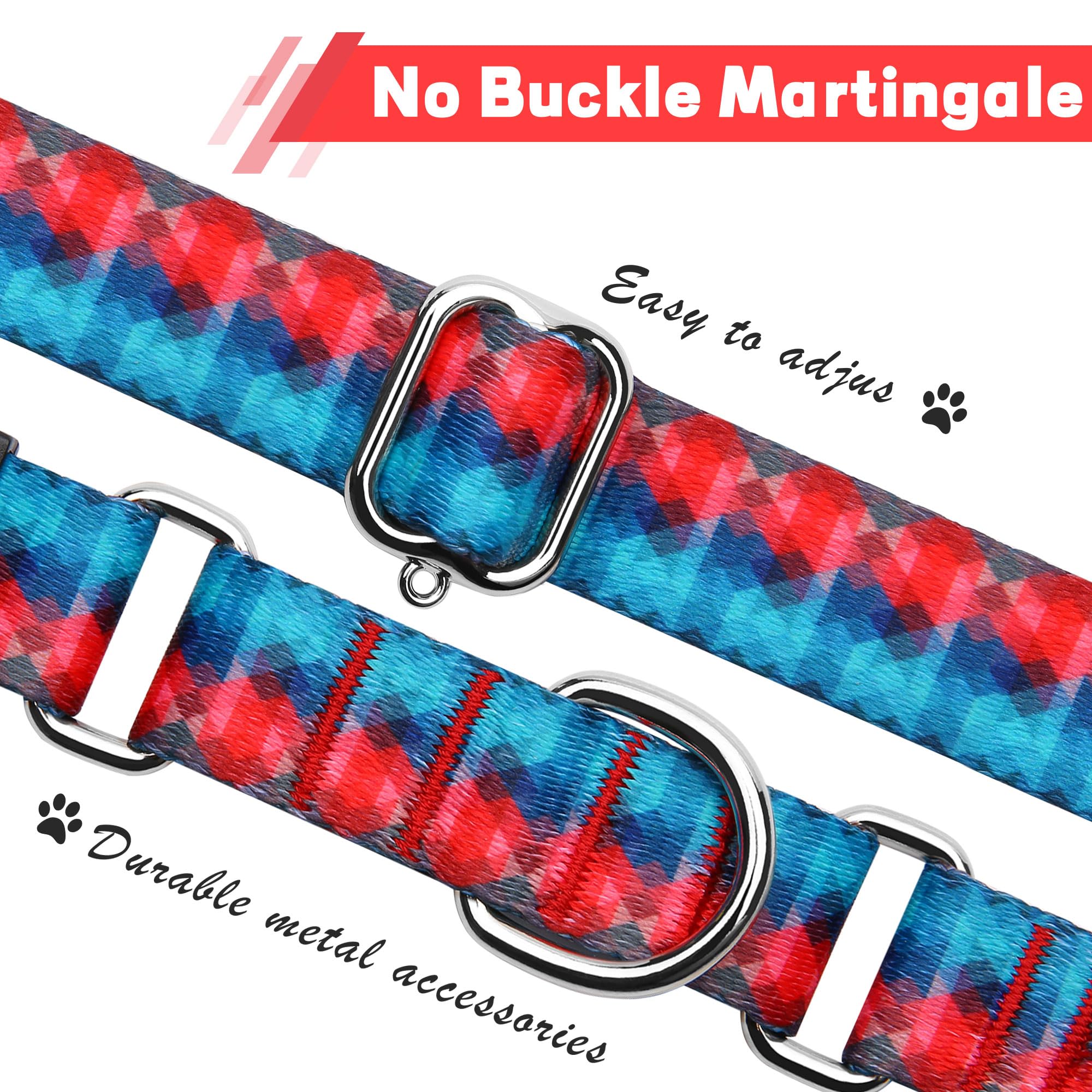Hikiko Martingale Collar For Dogs With No Buckle Geometric Red Green Dog Collars For Large Dogs,Gradient,L