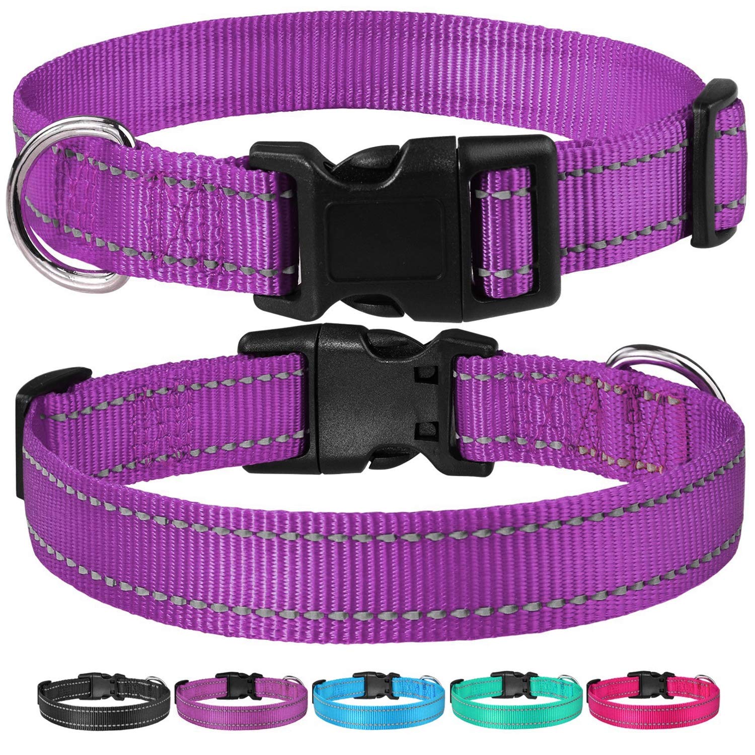 Reflective Dog Collar With Buckle Adjustable Safety Nylon Collars For Small Medium Large Dogs, Purple Xxs