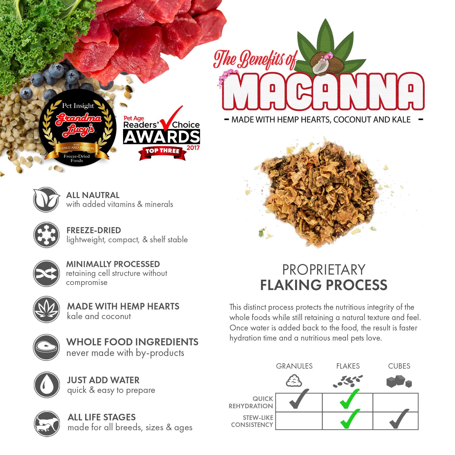 Grandma Lucy's Macanna Freeze-Dried Dog Food, Grain Free Beef Recipe, 3Lb Bag