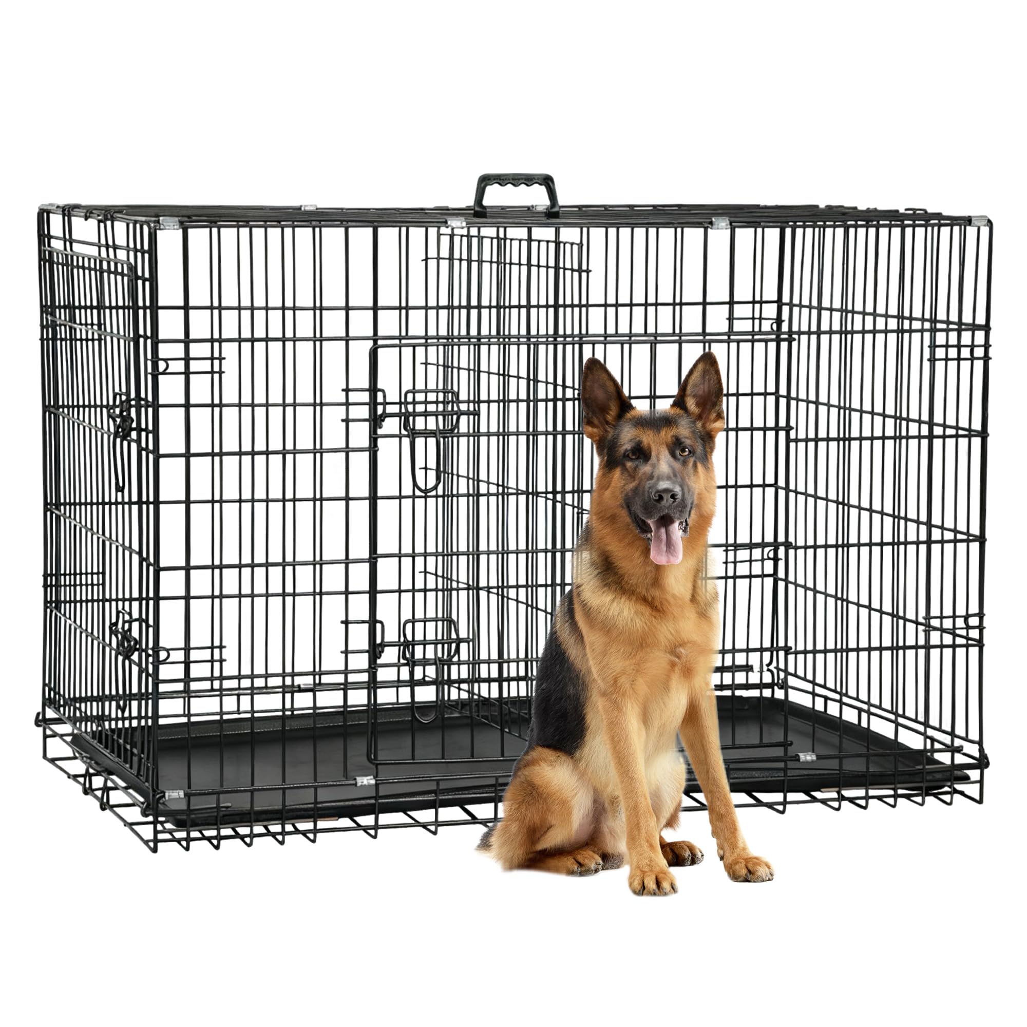 FDW Dog Crate 48-Inch Dog Cage Foldable Metal Kennel with Leakproof Tray Foldable Design Indoor Outdoor Use for XL Large Dogs,Da