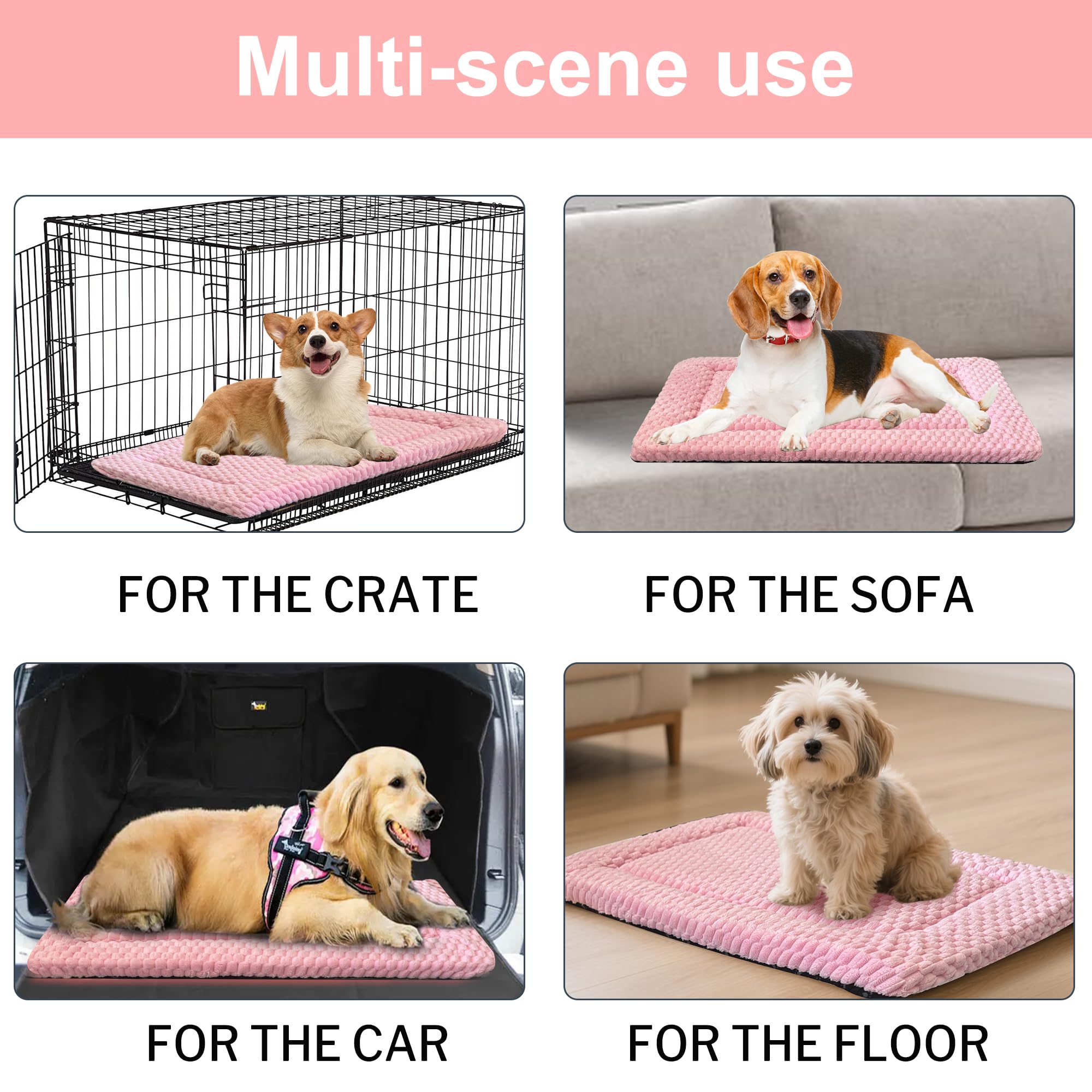 Dog Bed Crate Mat, Soft Durable Washable Anti-Slip Kennel Pad for Dogs & Cats, Reversible (Pink, S(24*18*1.5))