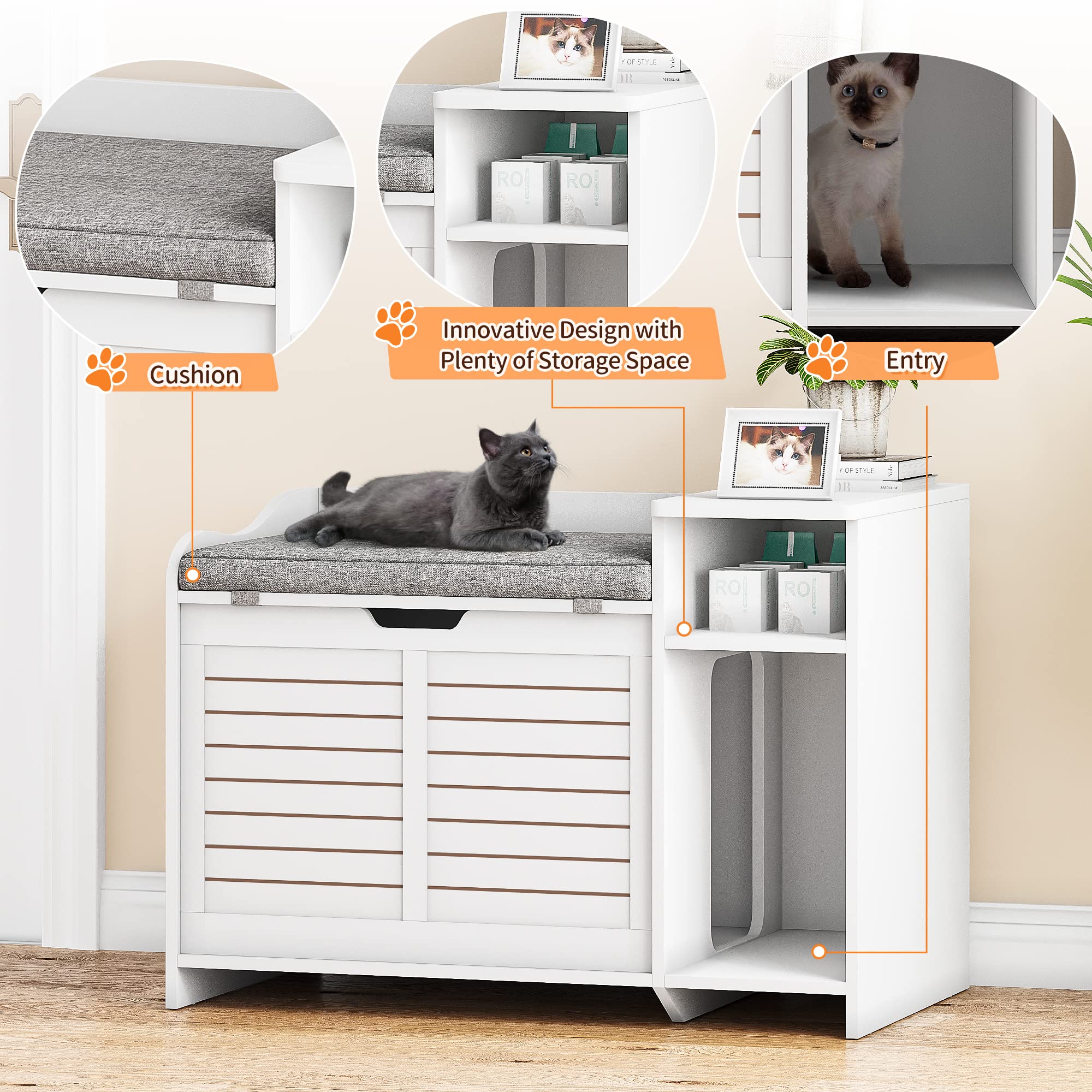 Idealhouse Litter Box Enclosure With Top Opening With Cushion, Cat Litter Box Furniture Hidden, Litter Box Hidden, Cat House, Pr