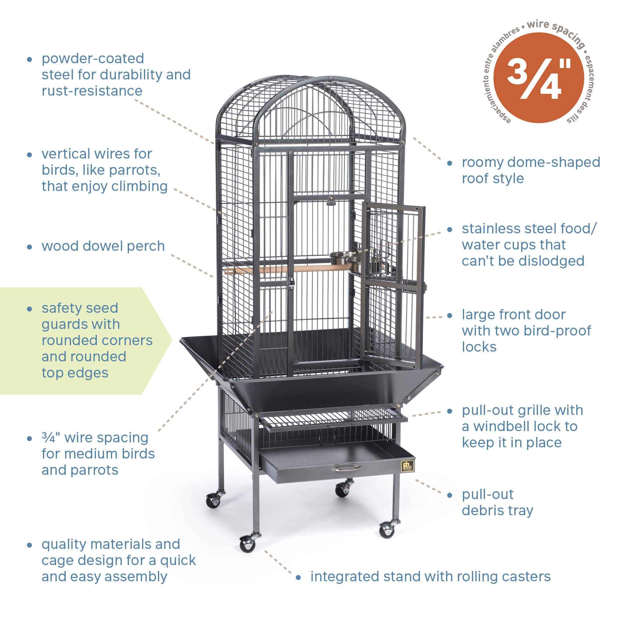 Prevue Pet Products 34511 Dometop Bird Cage, Small, Black Hammertone