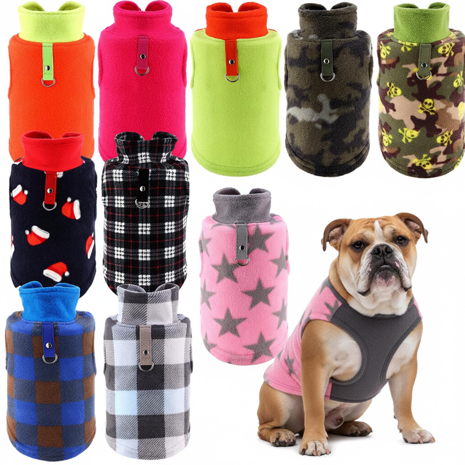 Reginary 10 Pack X-Large Dog Sweaters Fleece Pet Dog Clothes with Leash Ring Soft Warm Winter Puppy Plaid Shirt(Bright)