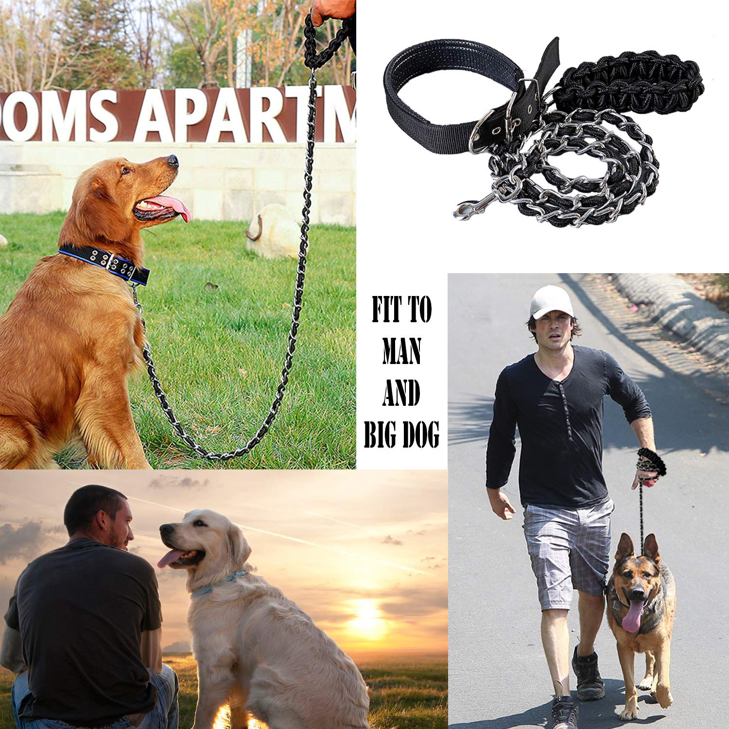 Dog Leash Metal Leashes With Pet Collar Training Walking Leads Heavy Duty Anti Bite Chain Rope With Pet Collar Hook For Medium A