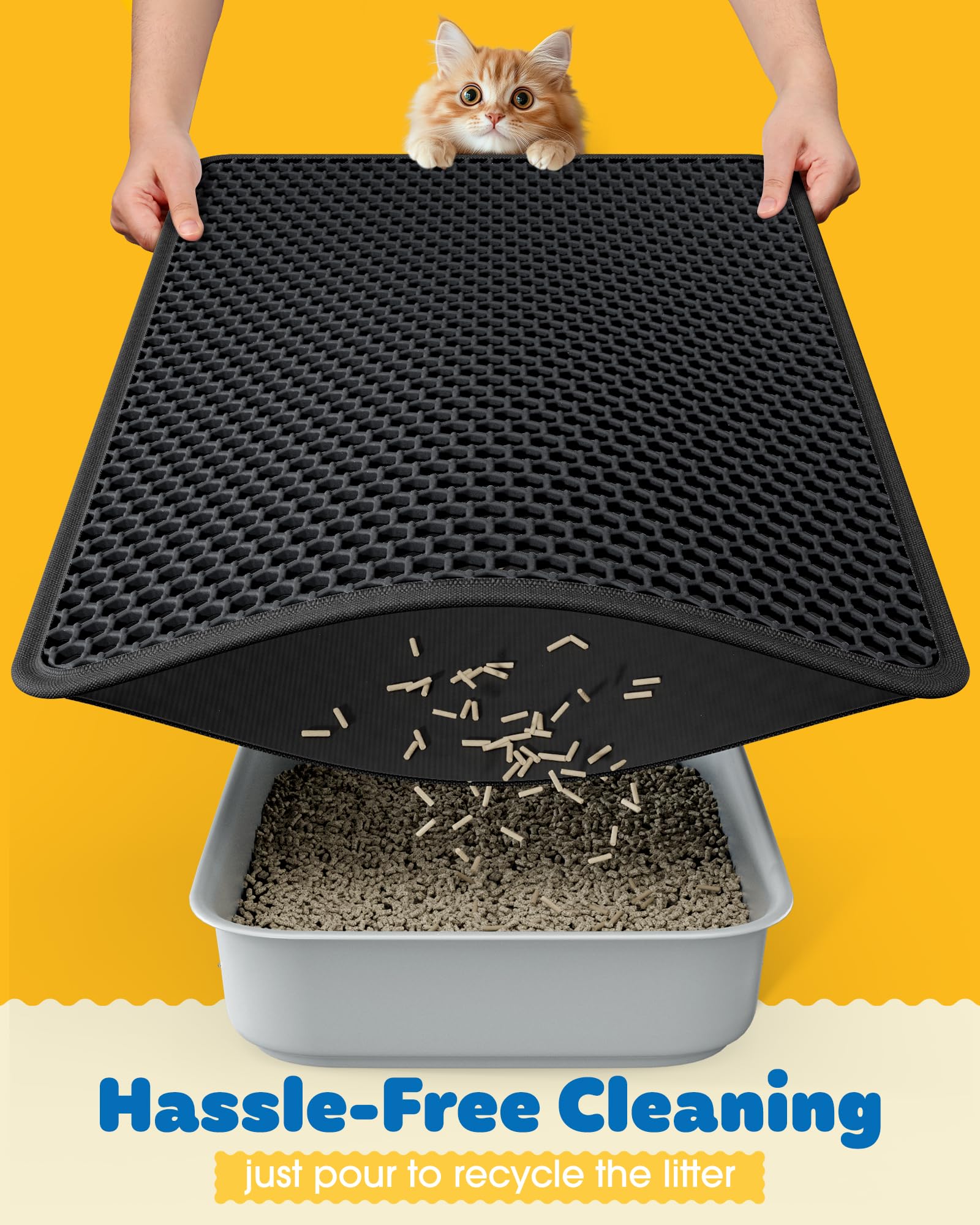 Cat Litter Mat - 23.2'' X 29.1'' Large Litter Trapping Mat, Easy To Clean Litter Box Mat, Waterproof, Urine-Proof, Non-Slip Kitty Litter Mats For Floor, Black