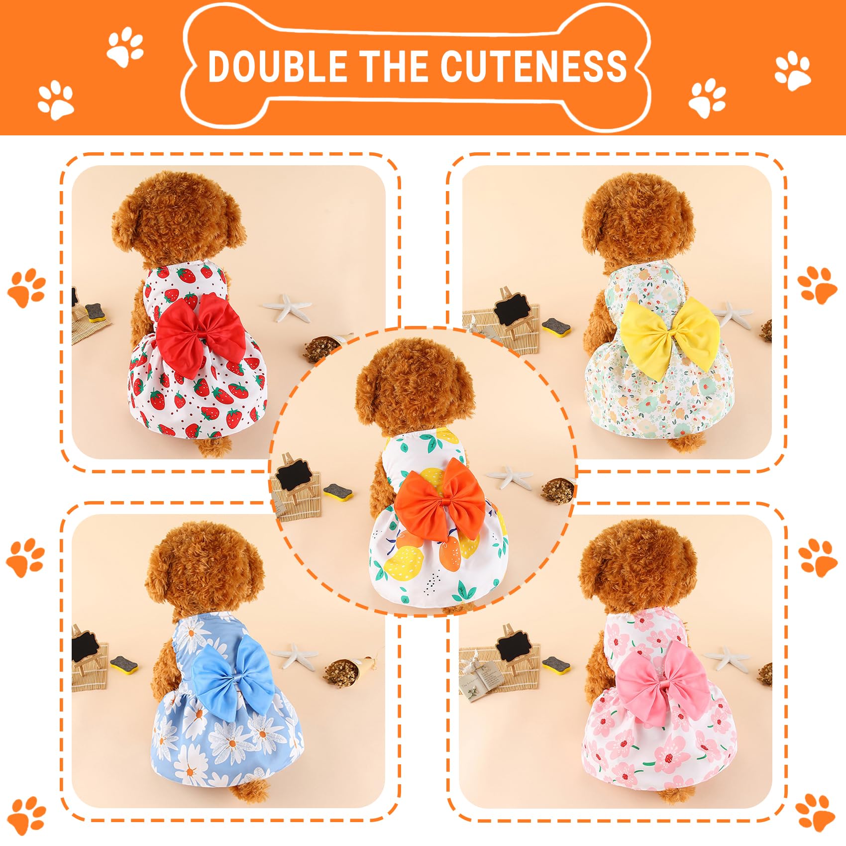 Tapbull Dog Dresses, Fashionable Pet Dog Clothes, Cute Cat Birthday Dress Outfit (Orange/Red/Yellow/Blue/Pink 5-Pack), Medium