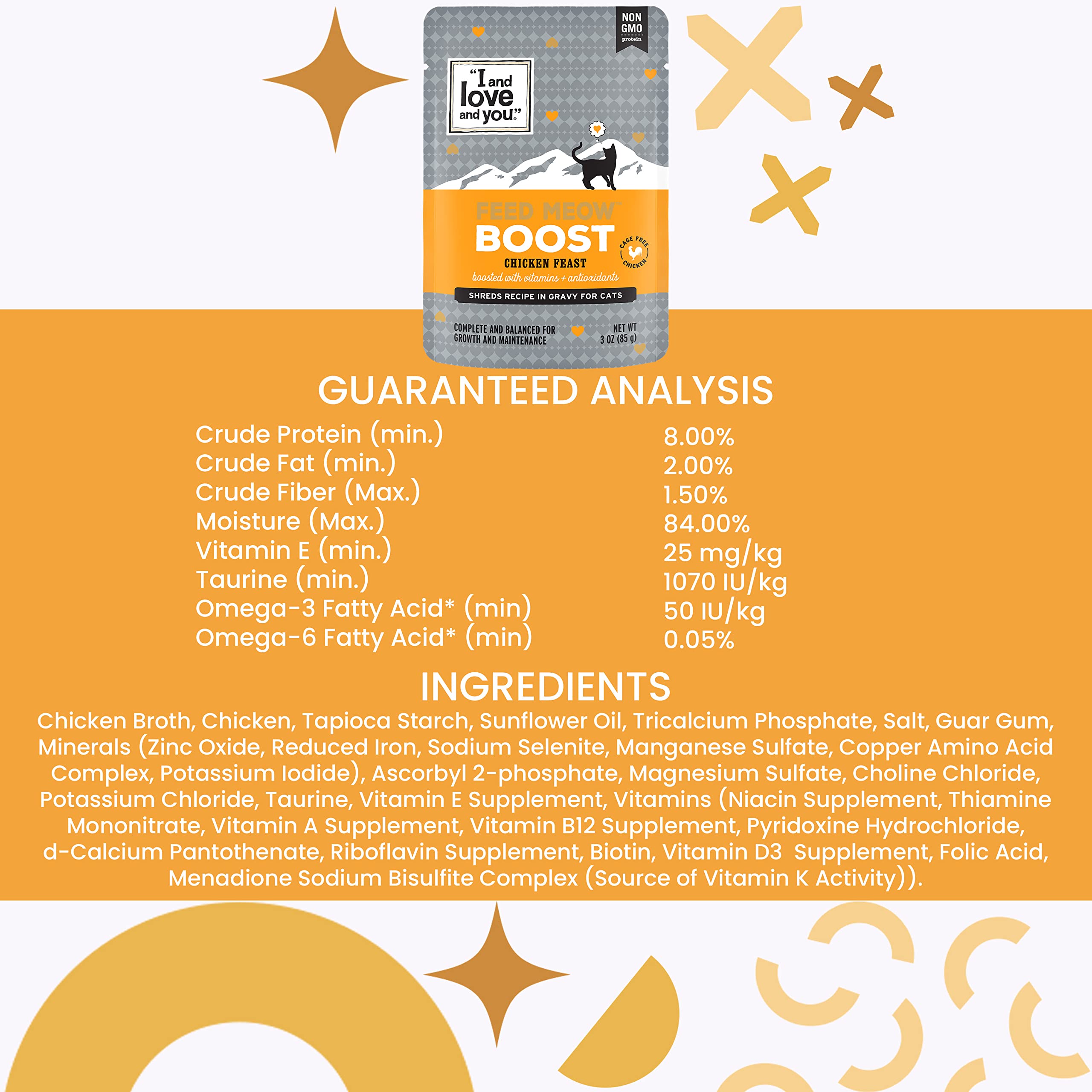 I and love and you Feed Meow Boost Wet Cat Food - Chicken - Antioxidants & Vitamins for Vitality, Grain Free, Shredded, 3oz Pack