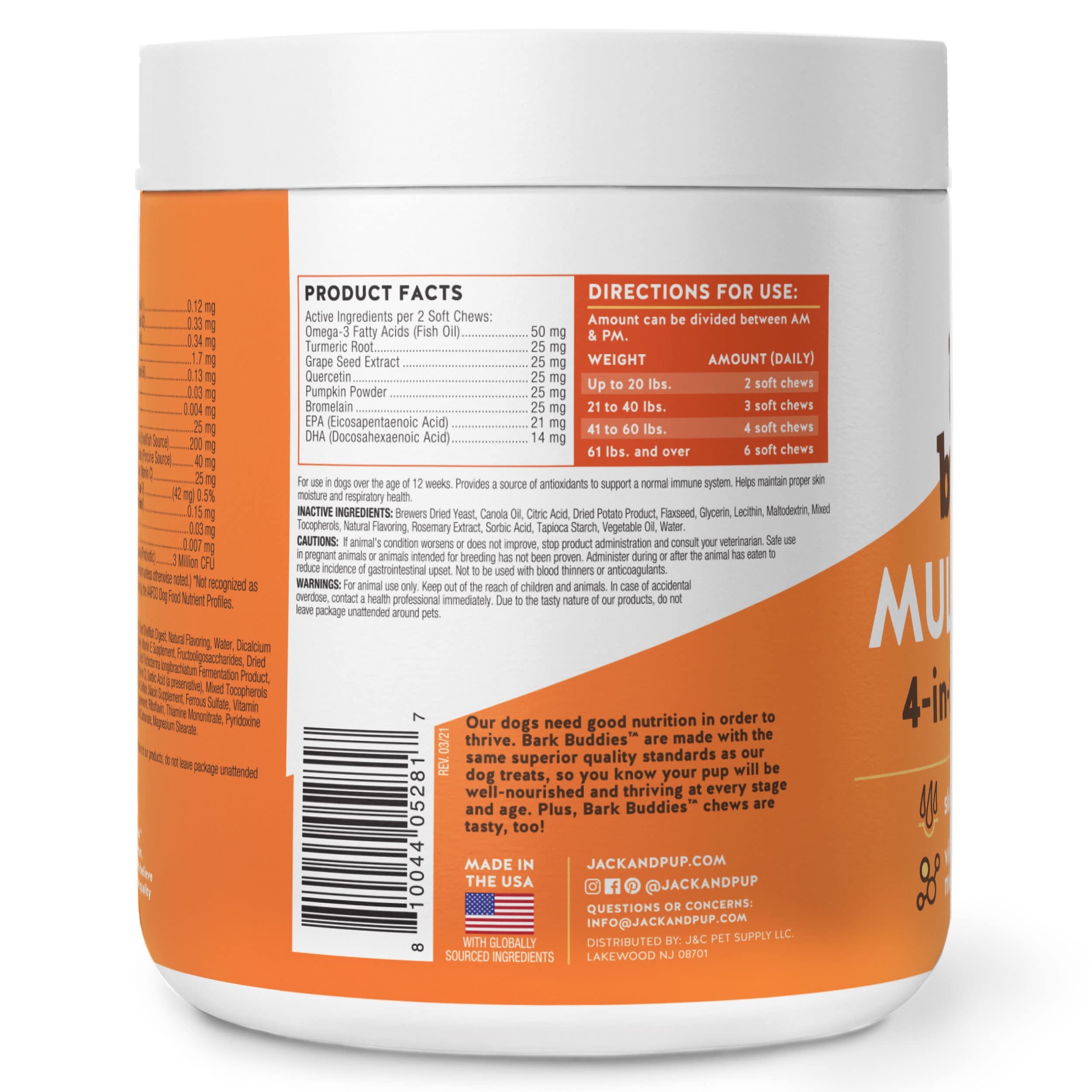 Jack & Pup Dog Multivitamins - Chewable Soft Chews for Puppies, 60ct