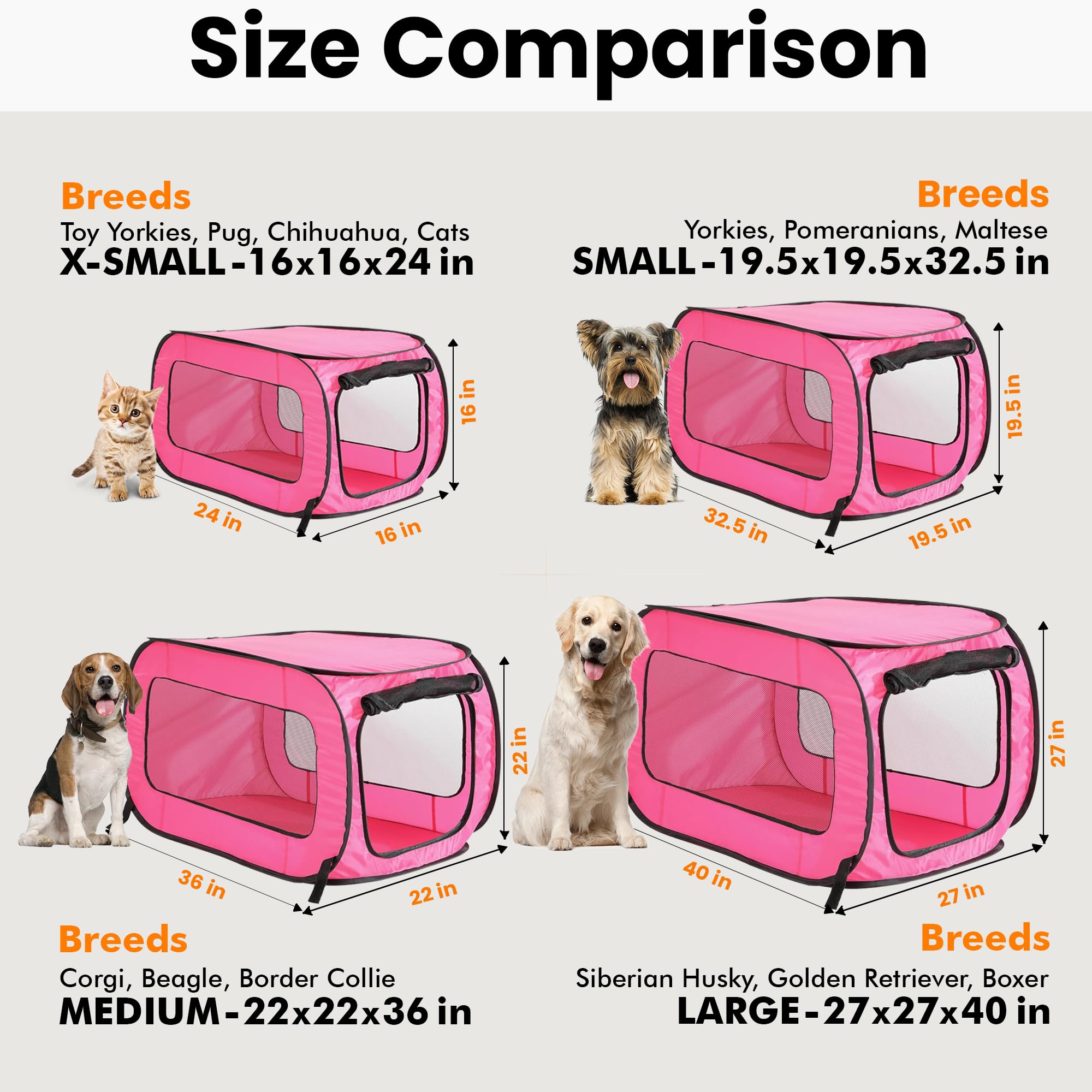 Beatrice Home Fashions Portable, Collapsible, Pop Up Kennel Travel Cat And Dog Crate, 36'' L X 22'' W X 22'' H, Fuchsia