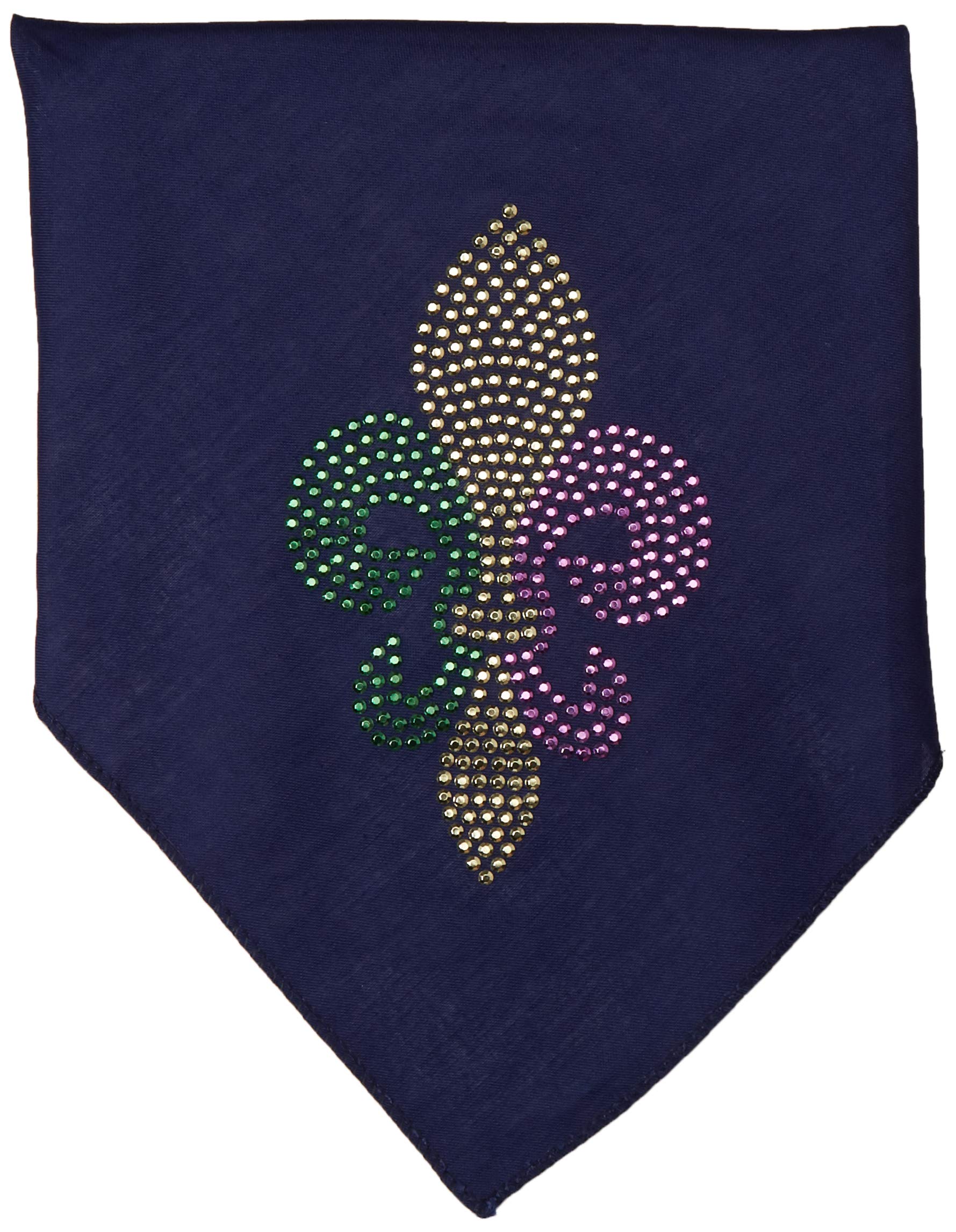 Mirage Pet Products Mardi Gras Fleur De Lis Rhinestone Bandana Large, Navy Blue, Large